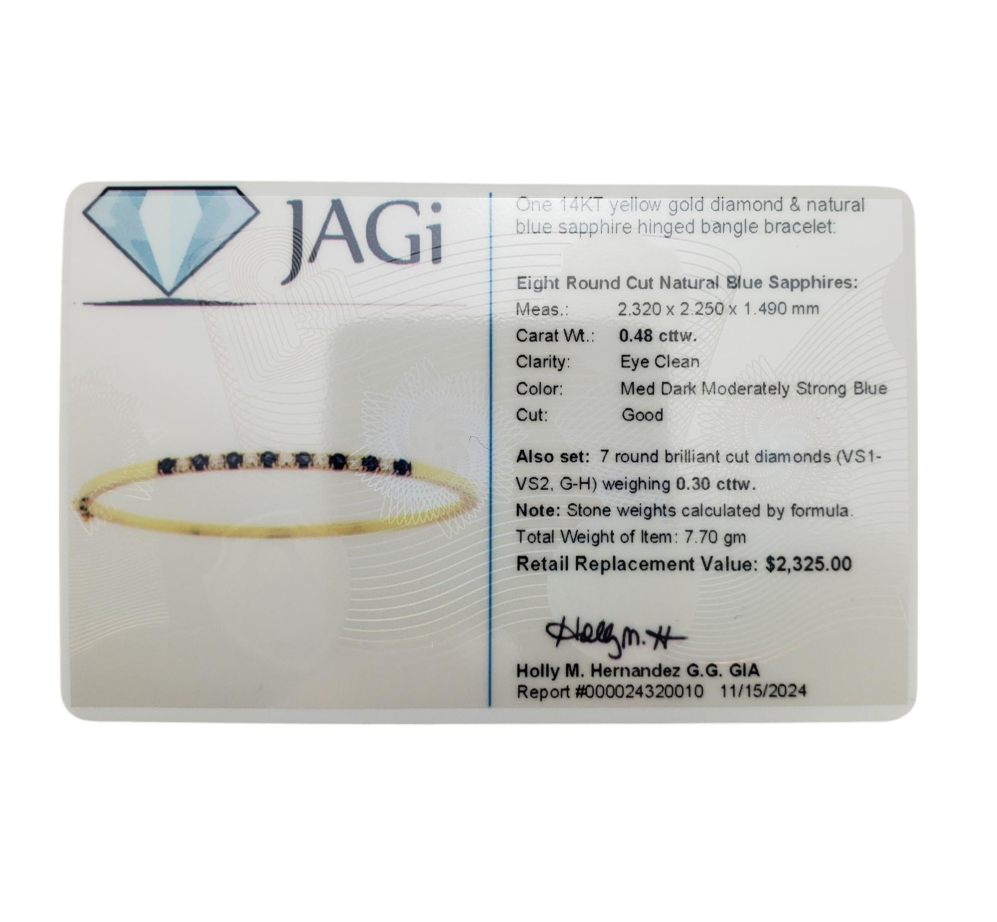 14 Karat Yellow Gold Sapphire and Diamond Bangle Bracelet #19853 For Sale 2