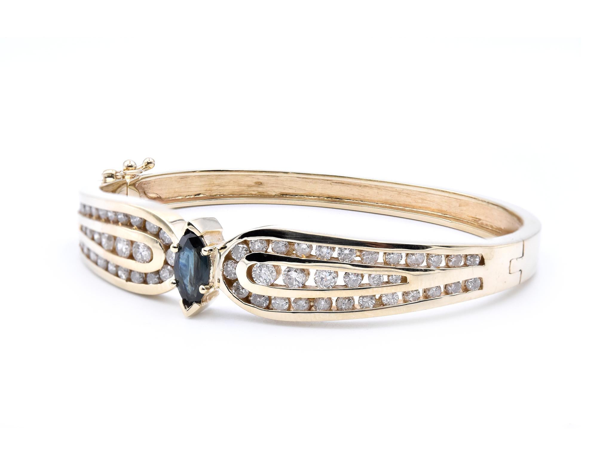 14 Karat Yellow Gold Sapphire and Diamond Bangle Bracelet In Excellent Condition In Scottsdale, AZ