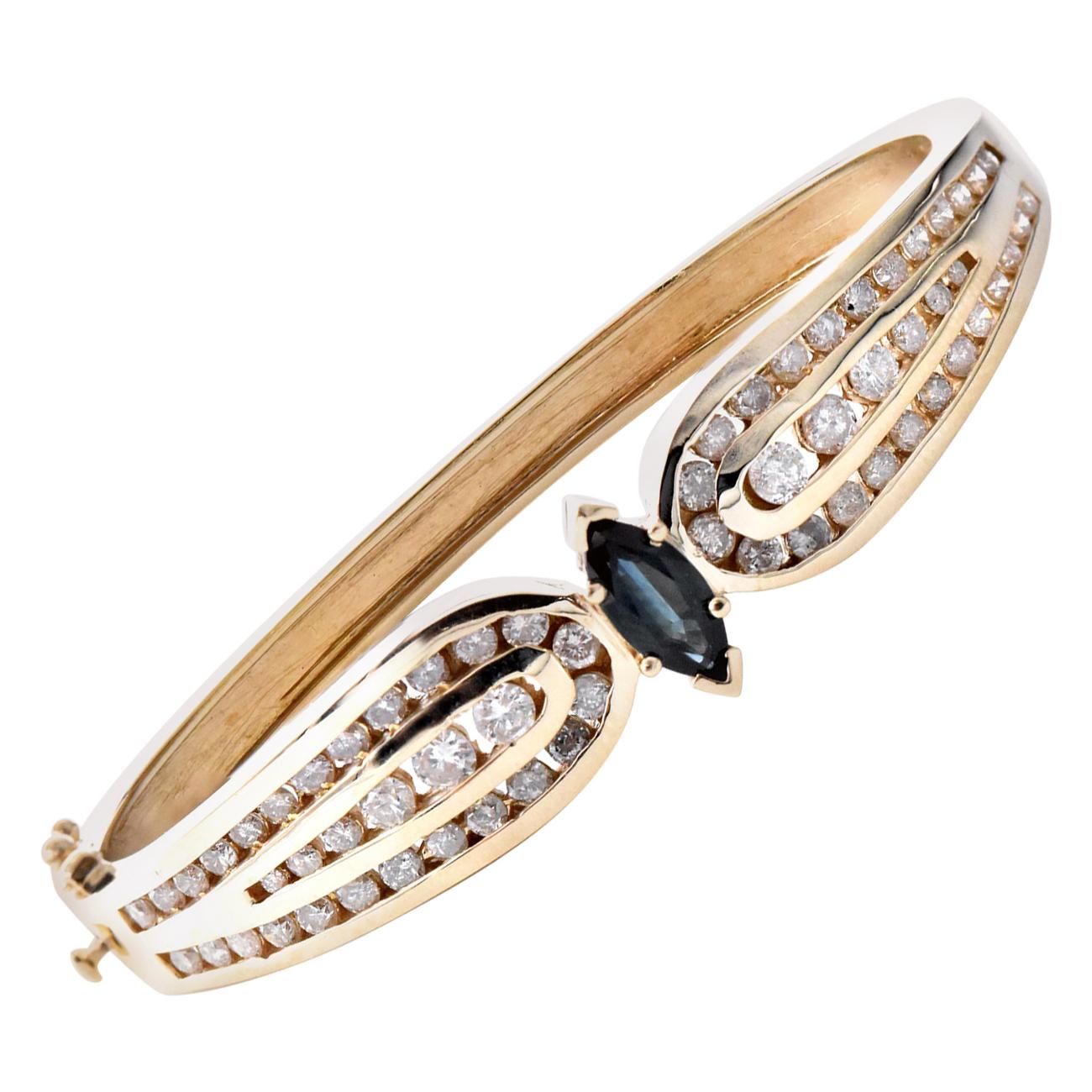 14 Karat Yellow Gold Sapphire and Diamond Bangle Bracelet