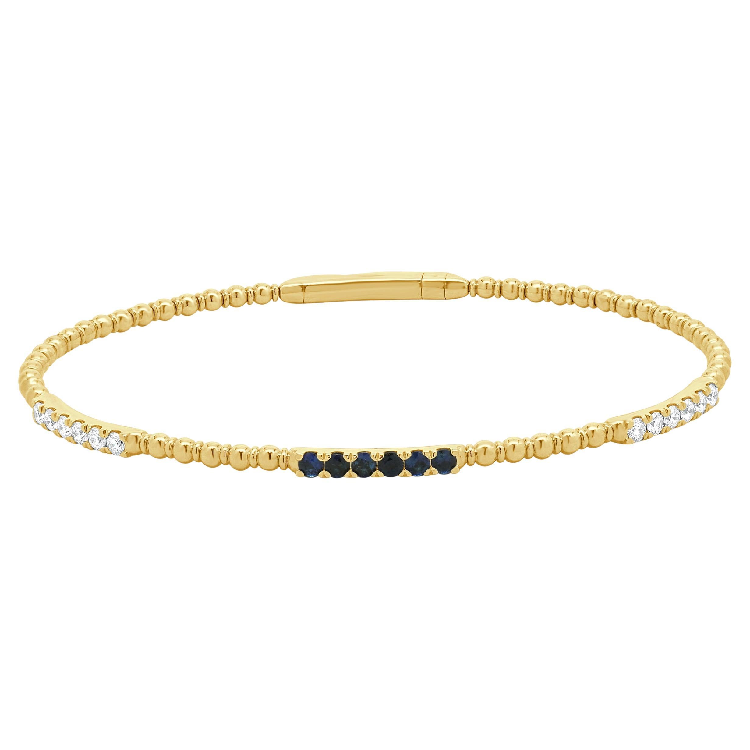 14 Karat Yellow Gold Sapphire and Diamond Bangle Bracelet