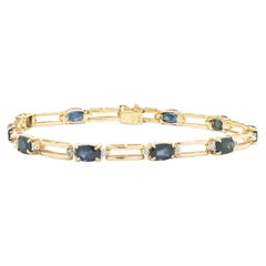 14 Karat Yellow Gold Sapphire and Diamond Bar Link Bracelet