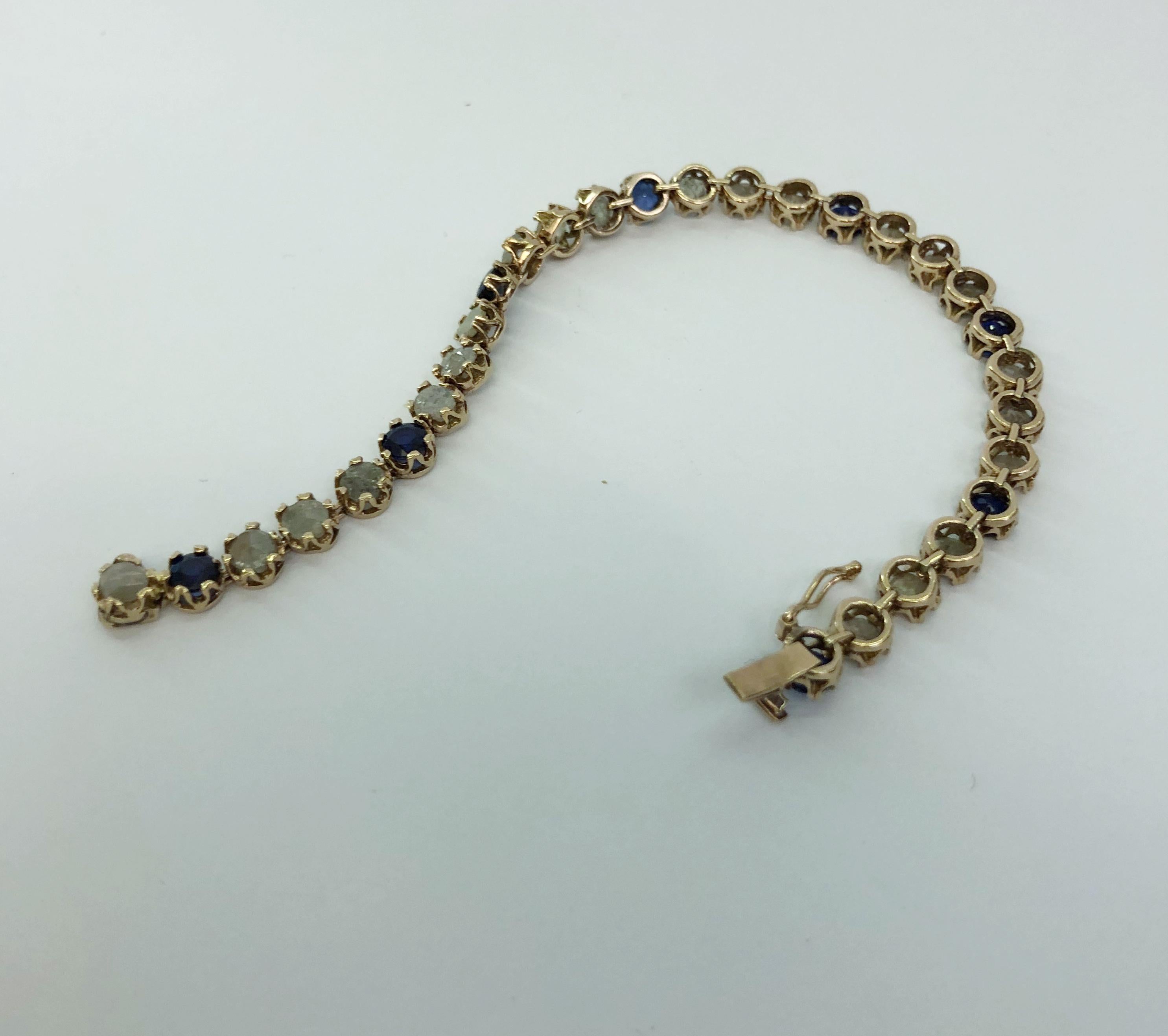 Vintage Italian bracelet in 14 karat yellow gold, diamonds and sapphires / Made in Italy 1950s