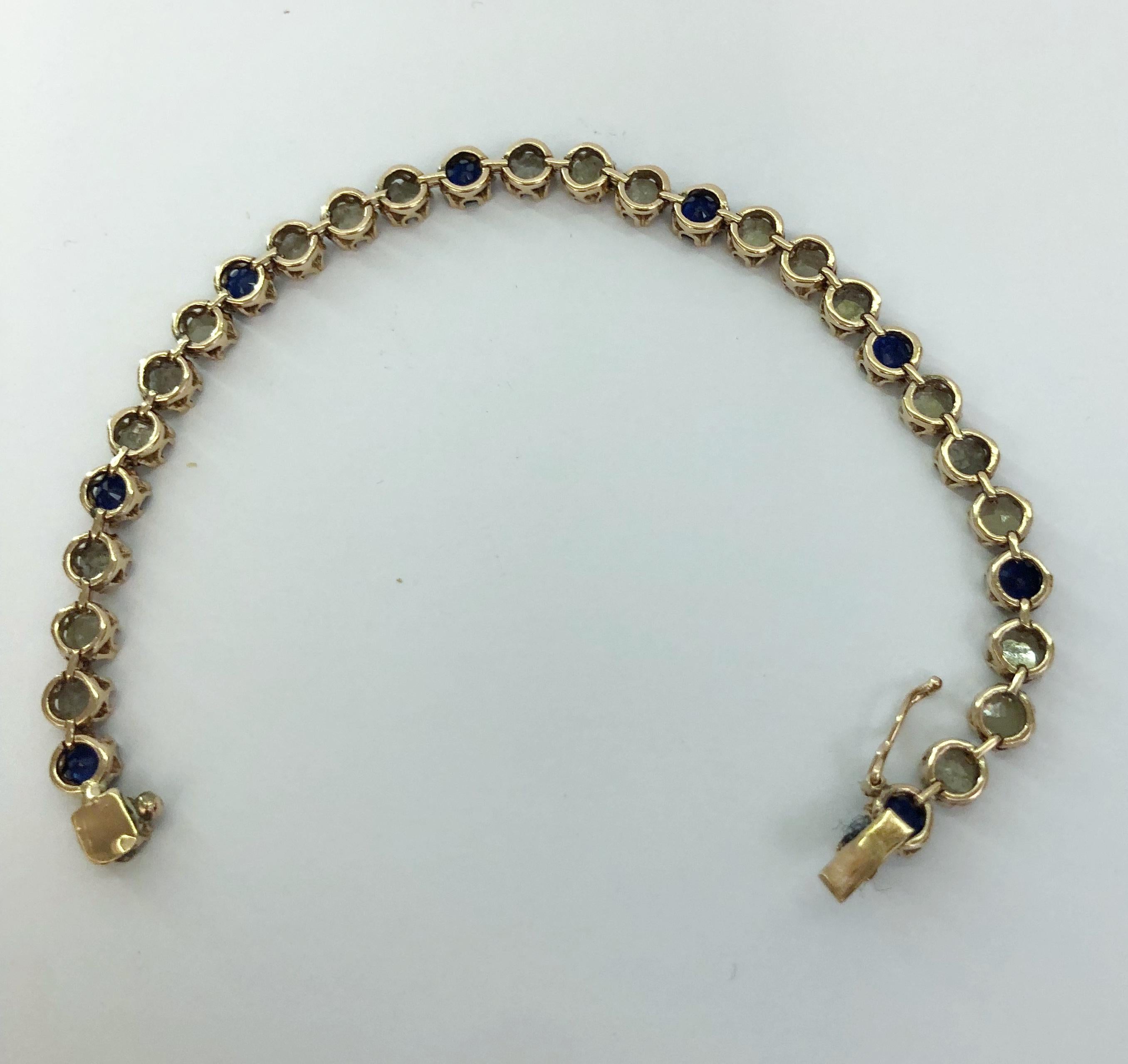Brilliant Cut 14 Karat Yellow Gold Sapphire and Diamond Bracelet For Sale