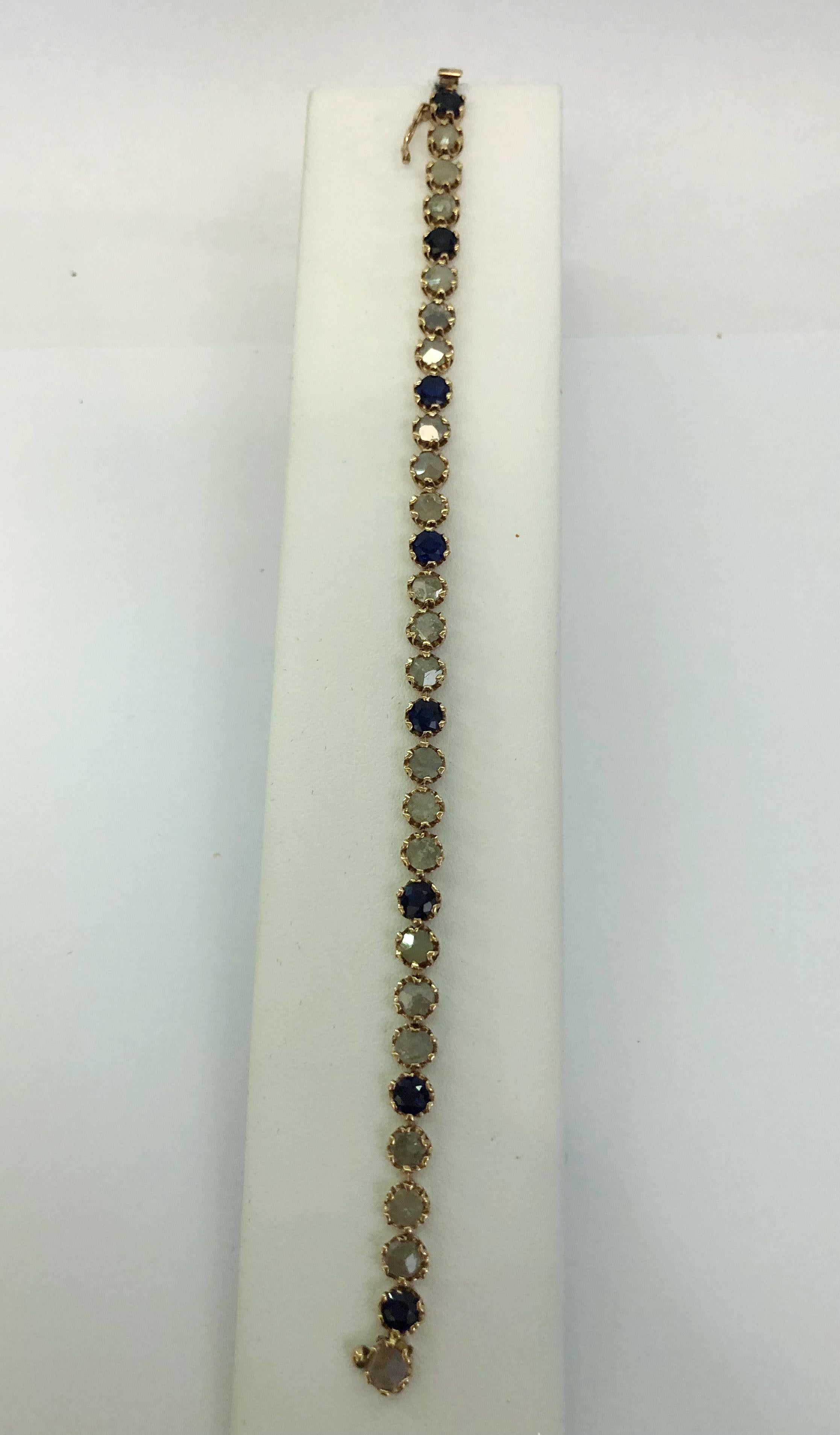 14 Karat Yellow Gold Sapphire and Diamond Bracelet In Good Condition For Sale In Palm Springs, CA