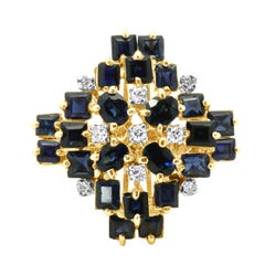 Bague de cocktail en or jaune 14 carats avec saphir et diamant