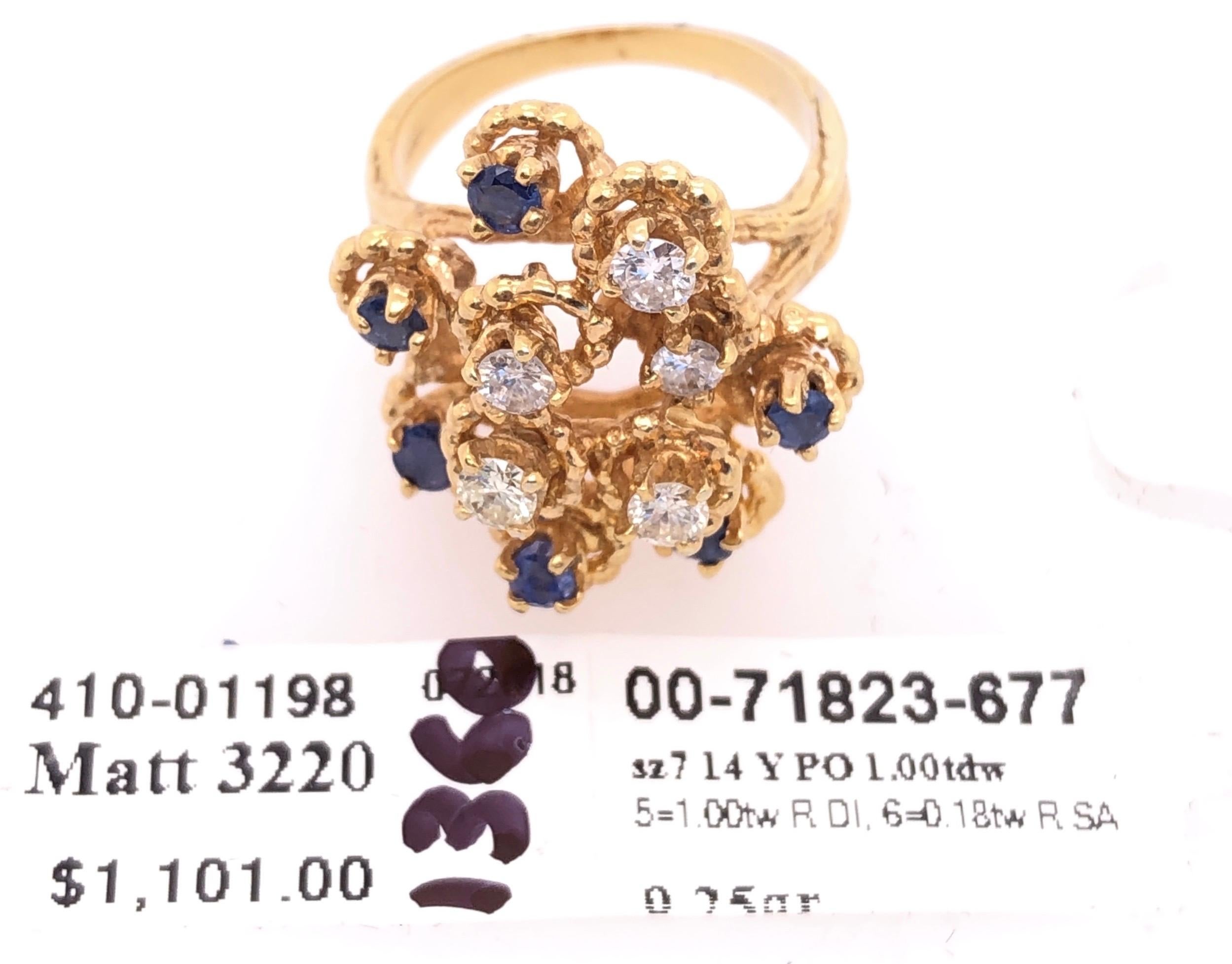 14 Karat Yellow Gold Sapphire and Diamond Cluster Ring For Sale 5