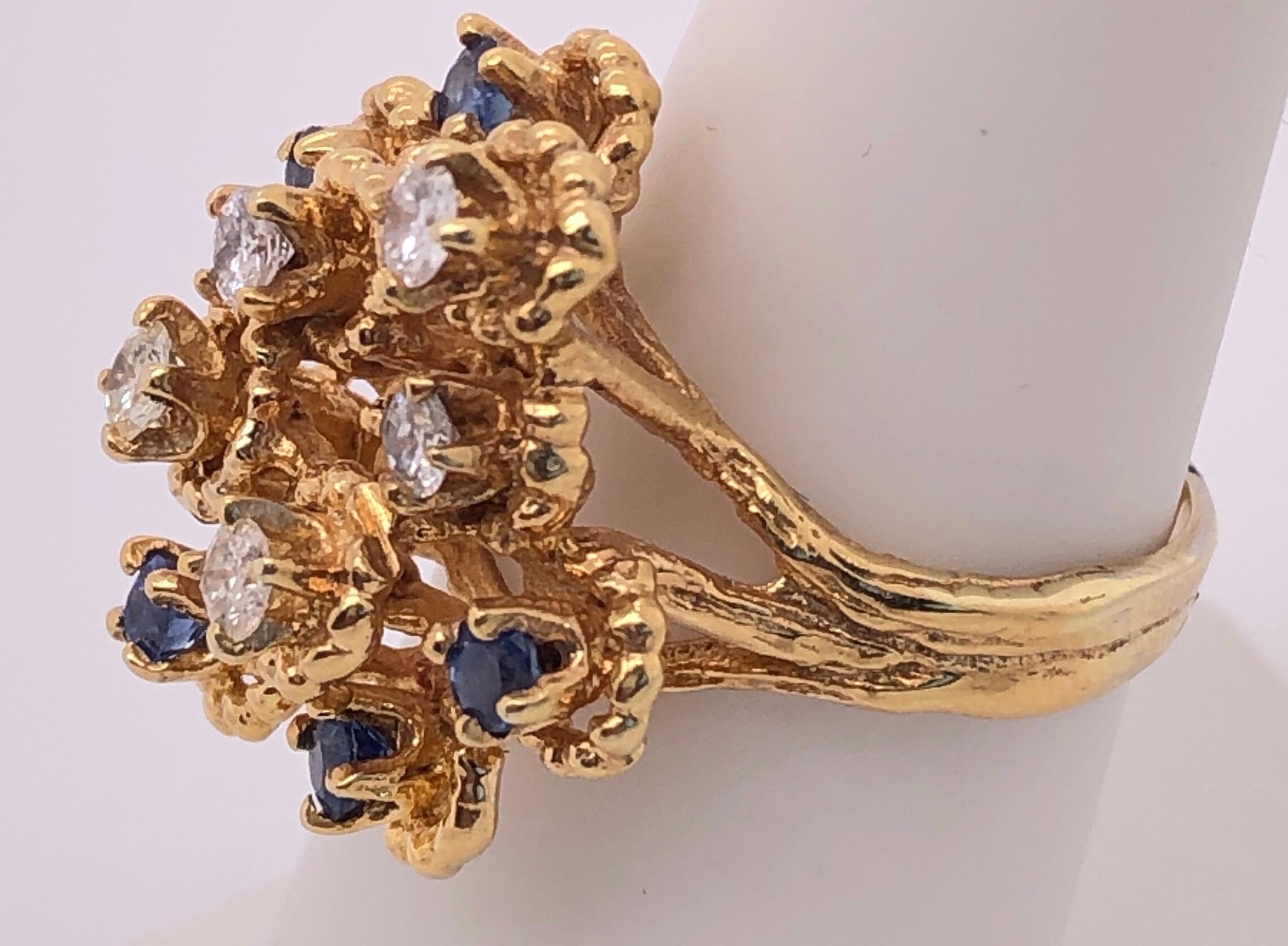 Modern 14 Karat Yellow Gold Sapphire and Diamond Cluster Ring For Sale