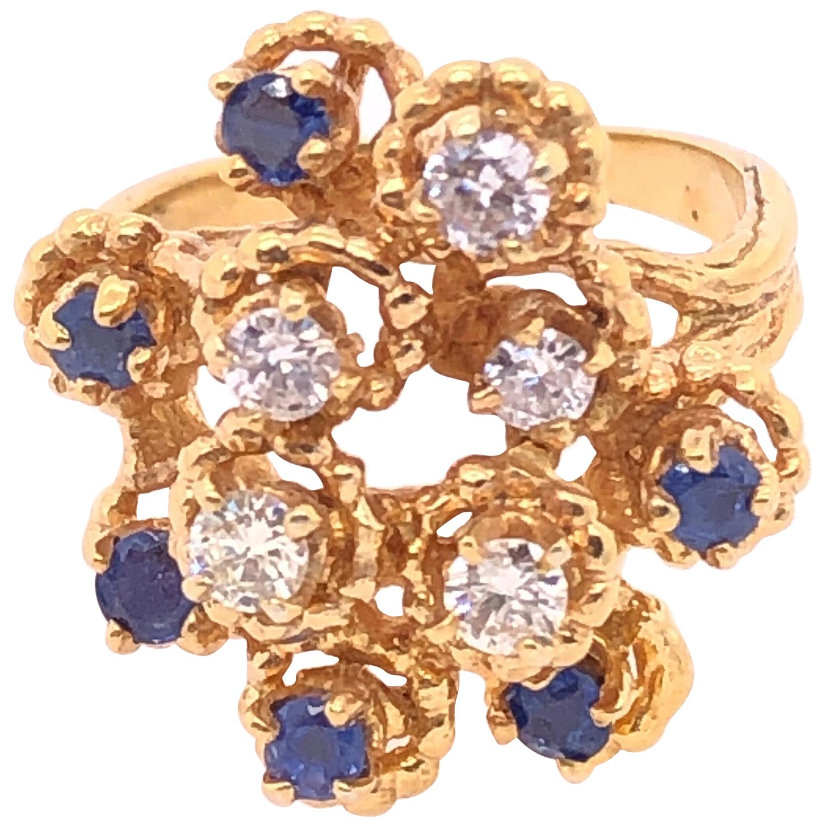 14 Karat Gelbgold Saphir und Diamant-Cluster-Ring