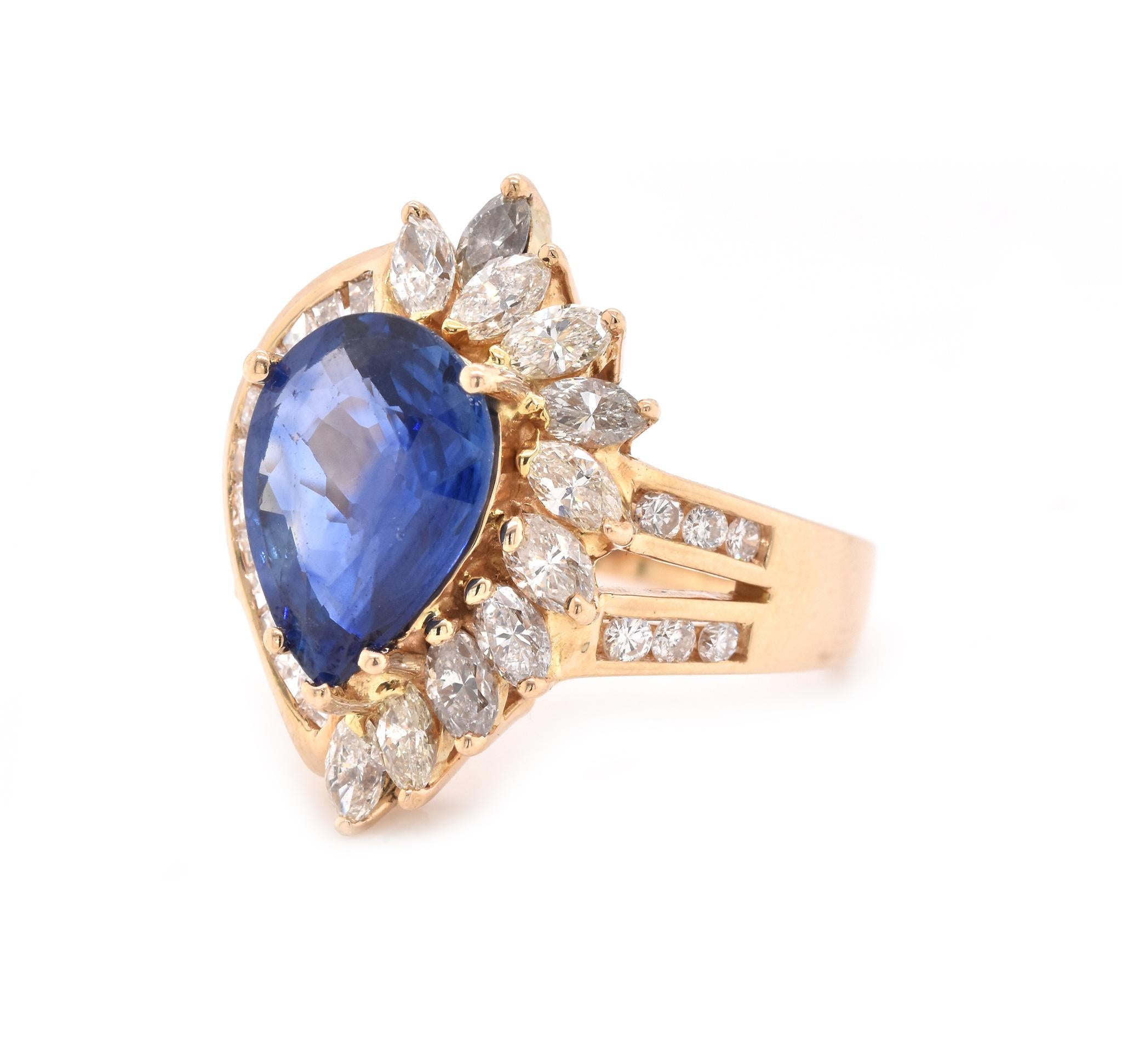Mixed Cut 14 Karat Yellow Gold Sapphire and Diamond Cocktail Ring For Sale