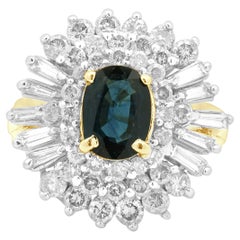 Anello da cocktail con zaffiro e diamante in oro giallo 14 carati