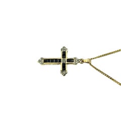 Collana con ciondolo a croce in oro giallo 14 carati con zaffiri e diamanti #18100