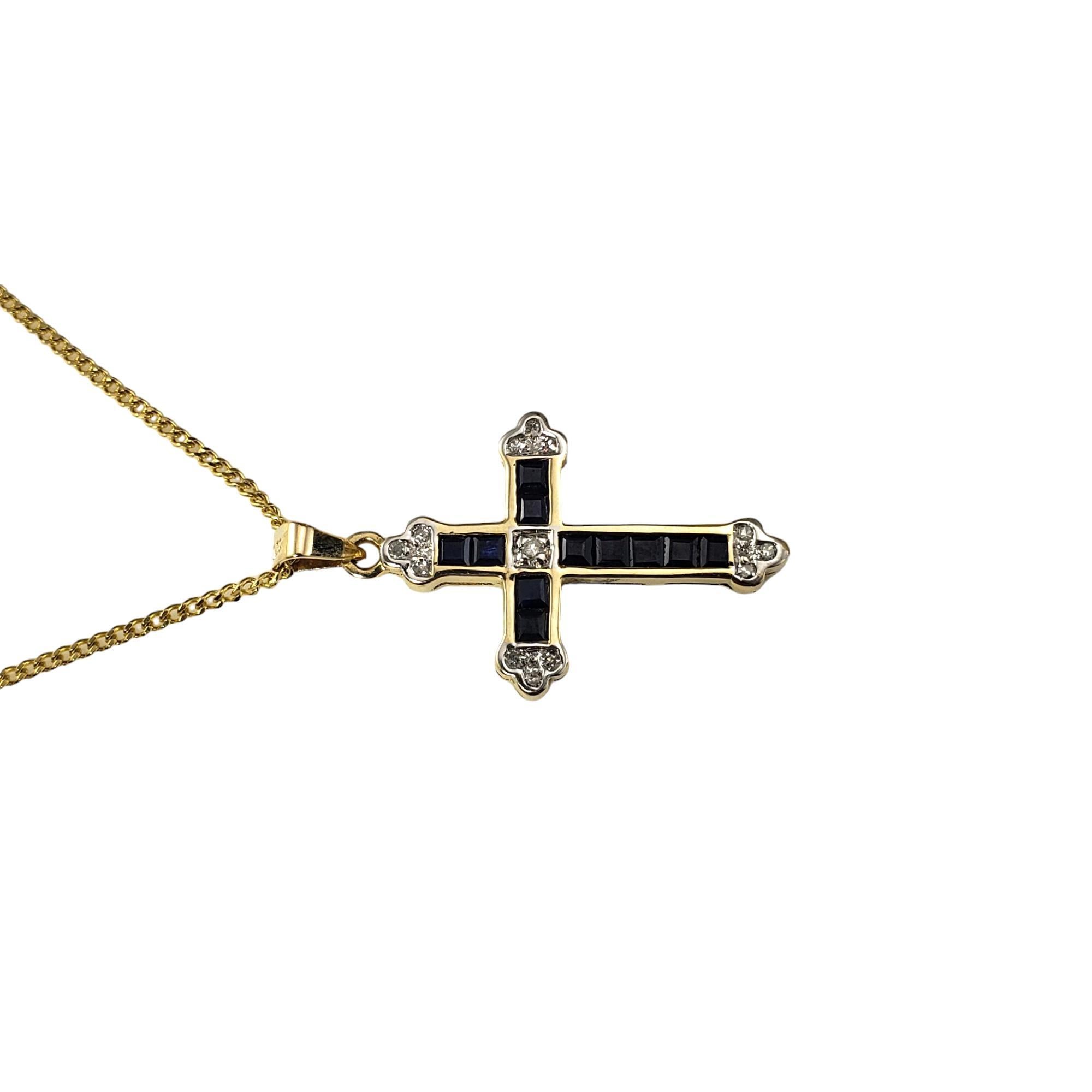 Collar Colgante Cruz Zafiro y Diamante Oro Amarillo 14 Kilates #18100 Corte cuadrado