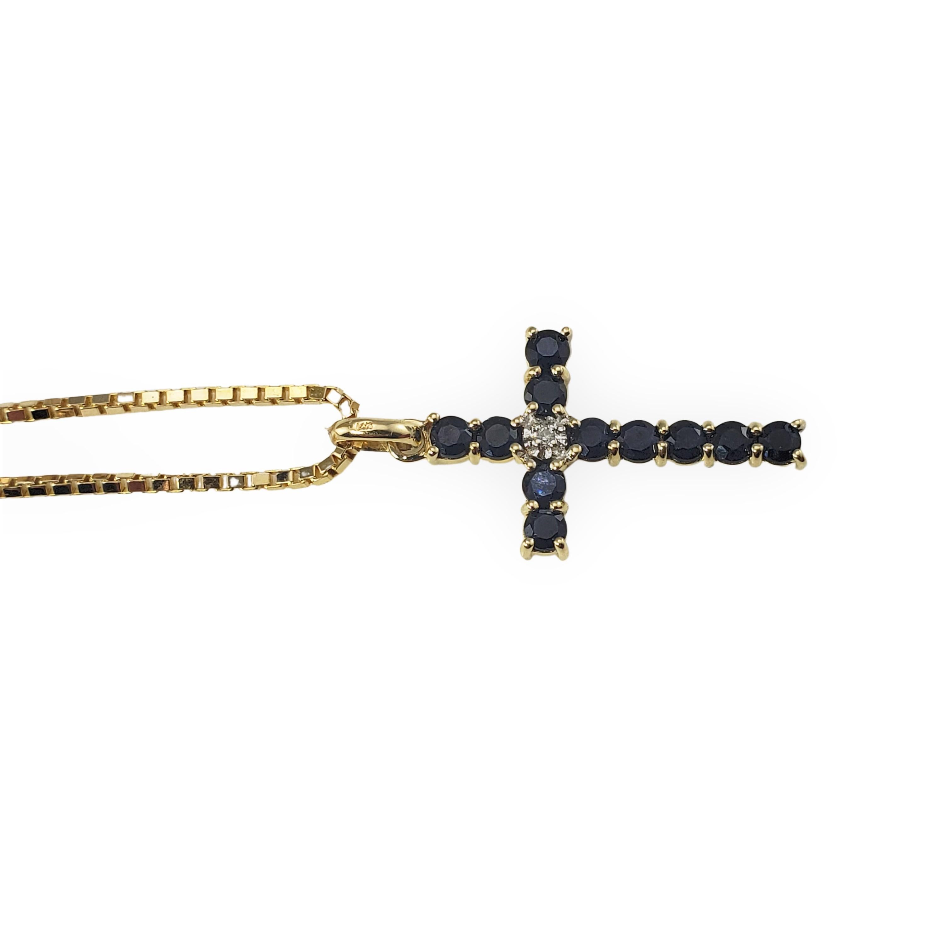 Single Cut 14 Karat Yellow Gold Sapphire and Diamond Cross Pendant Necklace