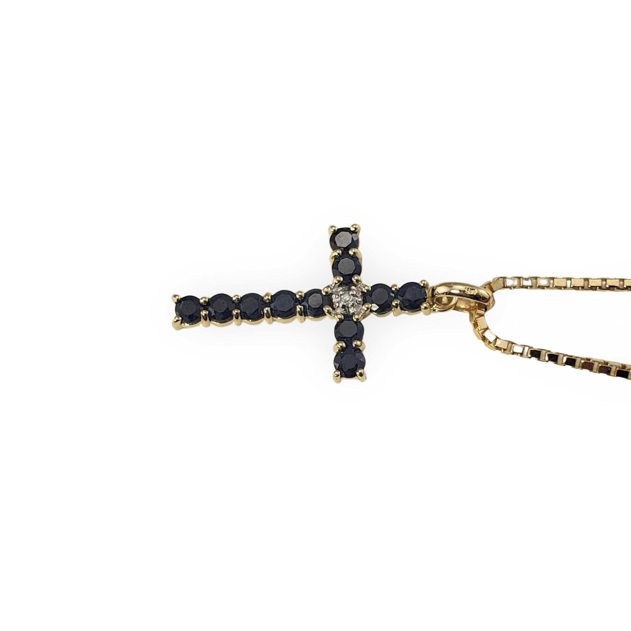 14 Karat Yellow Gold Sapphire and Diamond Cross Pendant Necklace In Good Condition In Washington Depot, CT