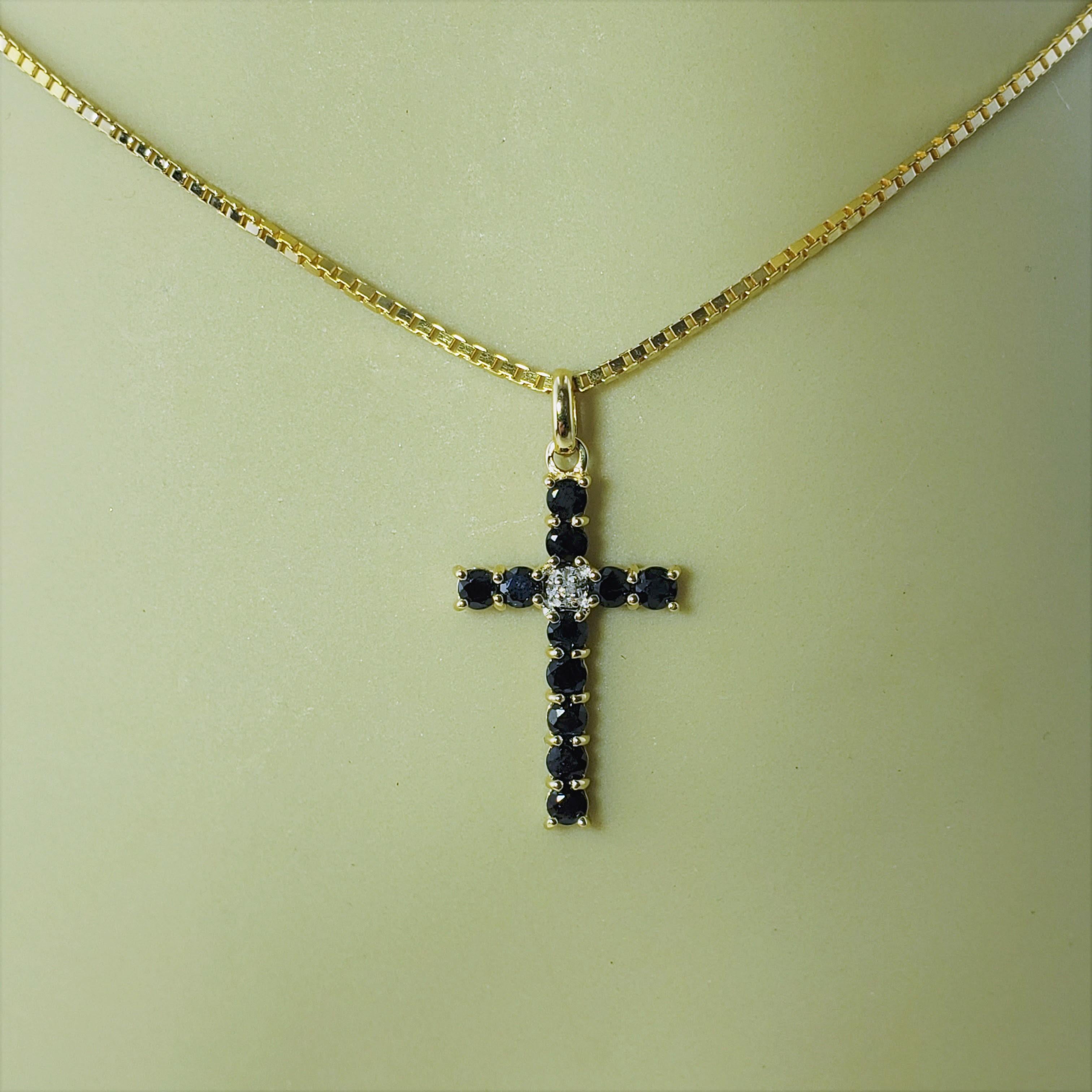 14 Karat Yellow Gold Sapphire and Diamond Cross Pendant Necklace 3