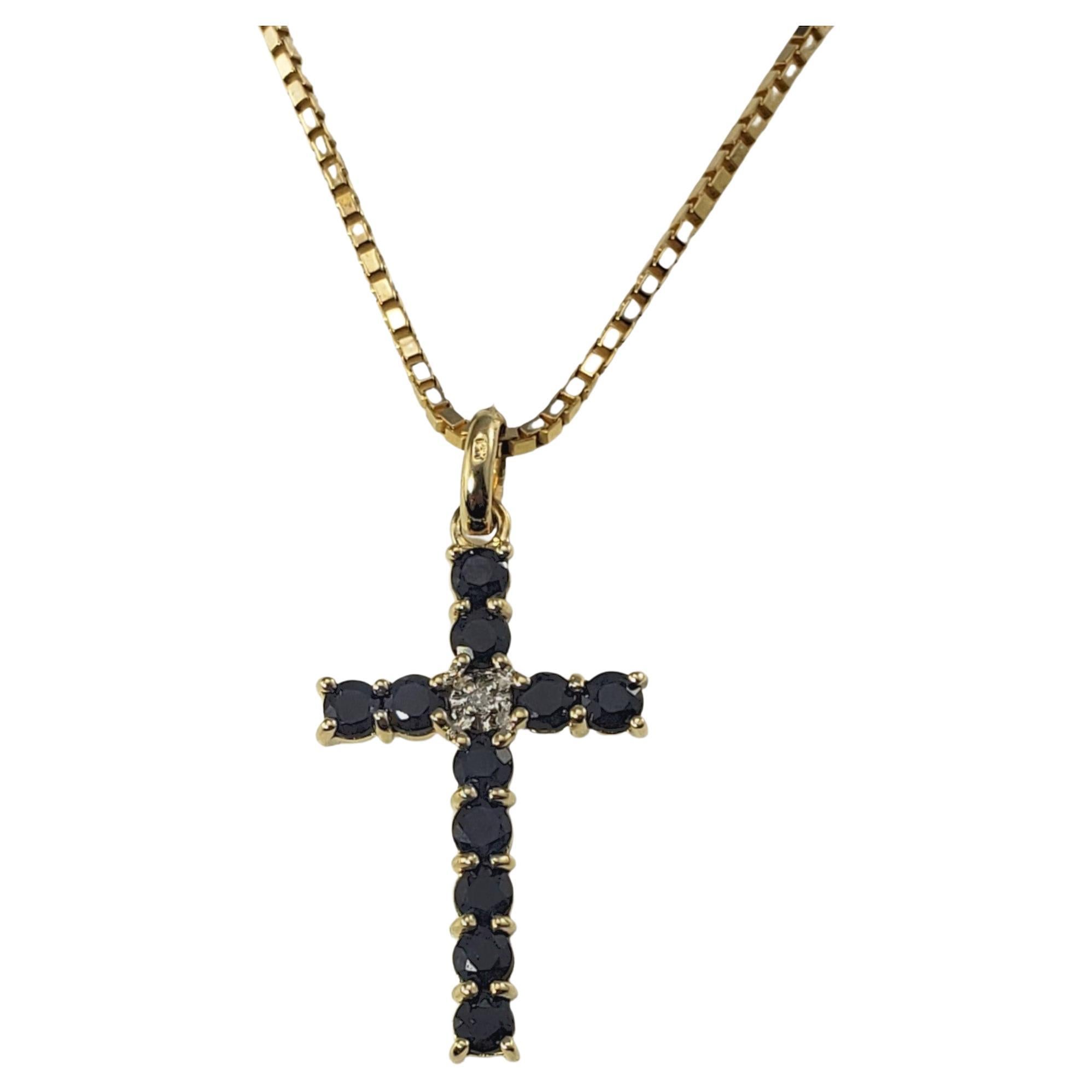 14 Karat Yellow Gold Sapphire and Diamond Cross Pendant Necklace