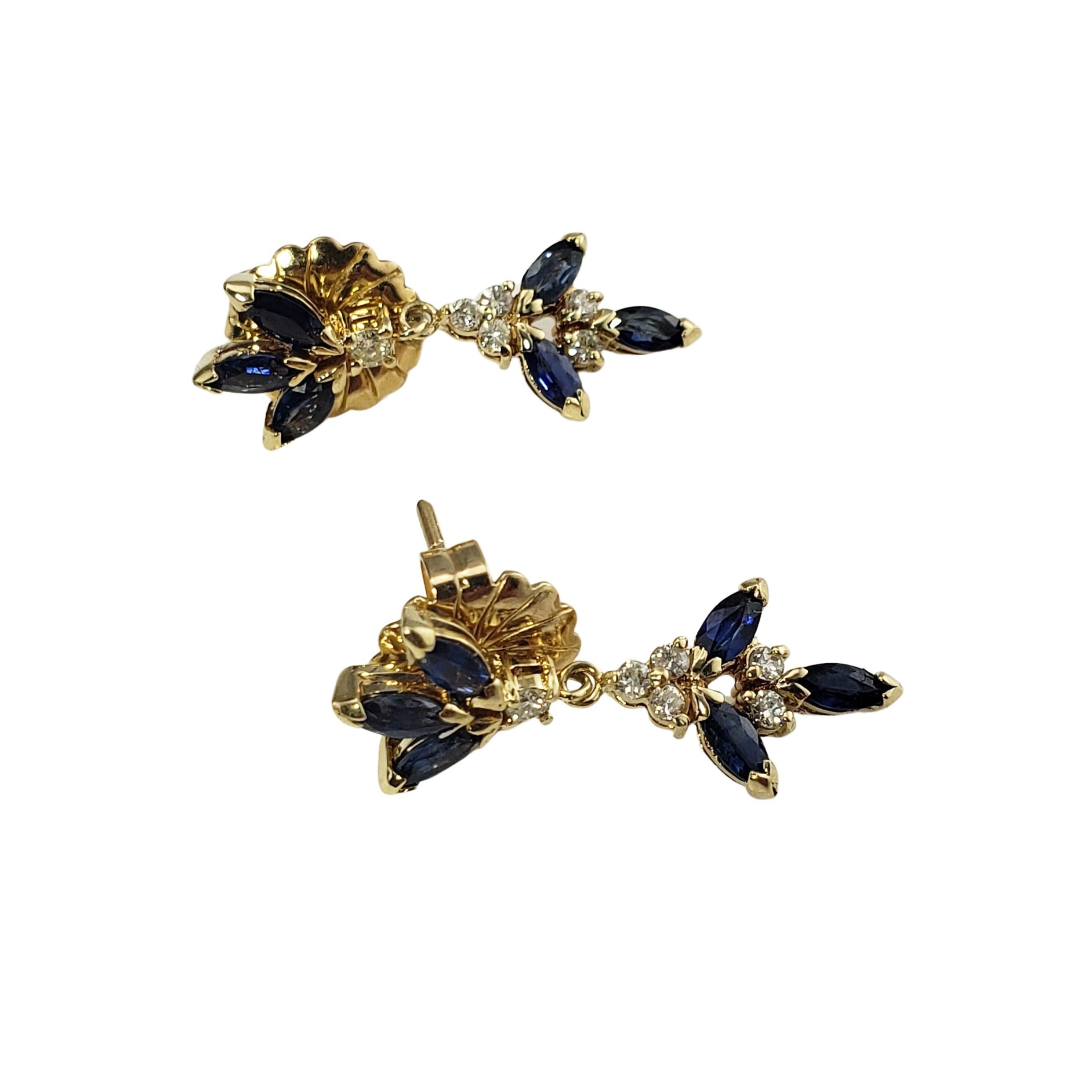 Women's 14 Karat Yellow Gold Natural Sapphire and Diamond Dangle Earrings