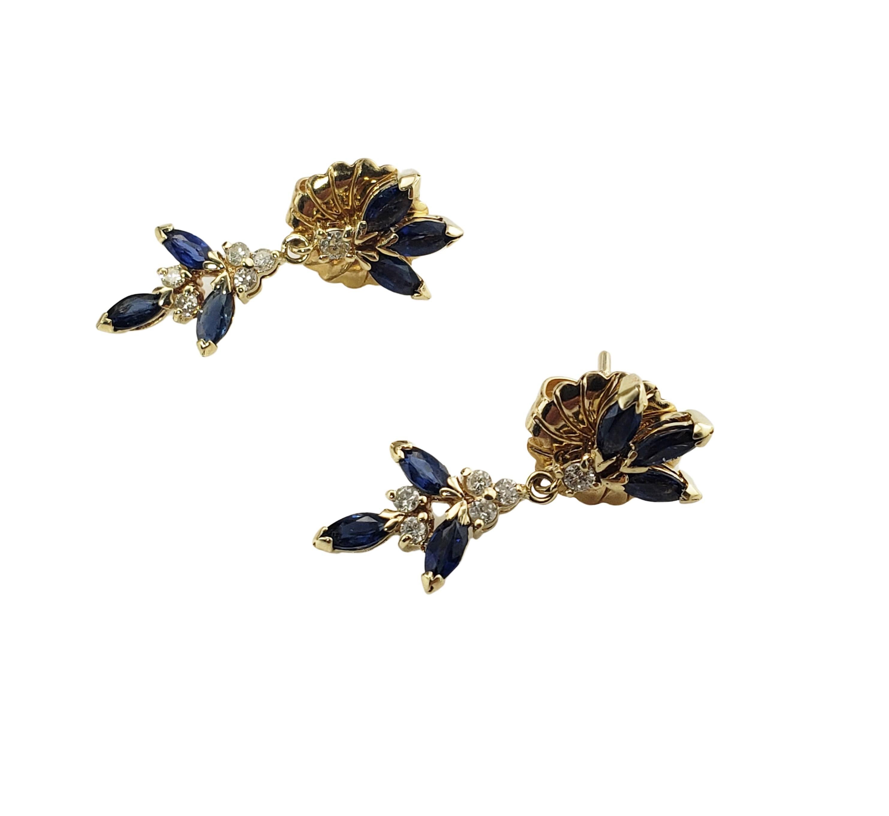 14 Karat Yellow Gold Natural Sapphire and Diamond Dangle Earrings 1