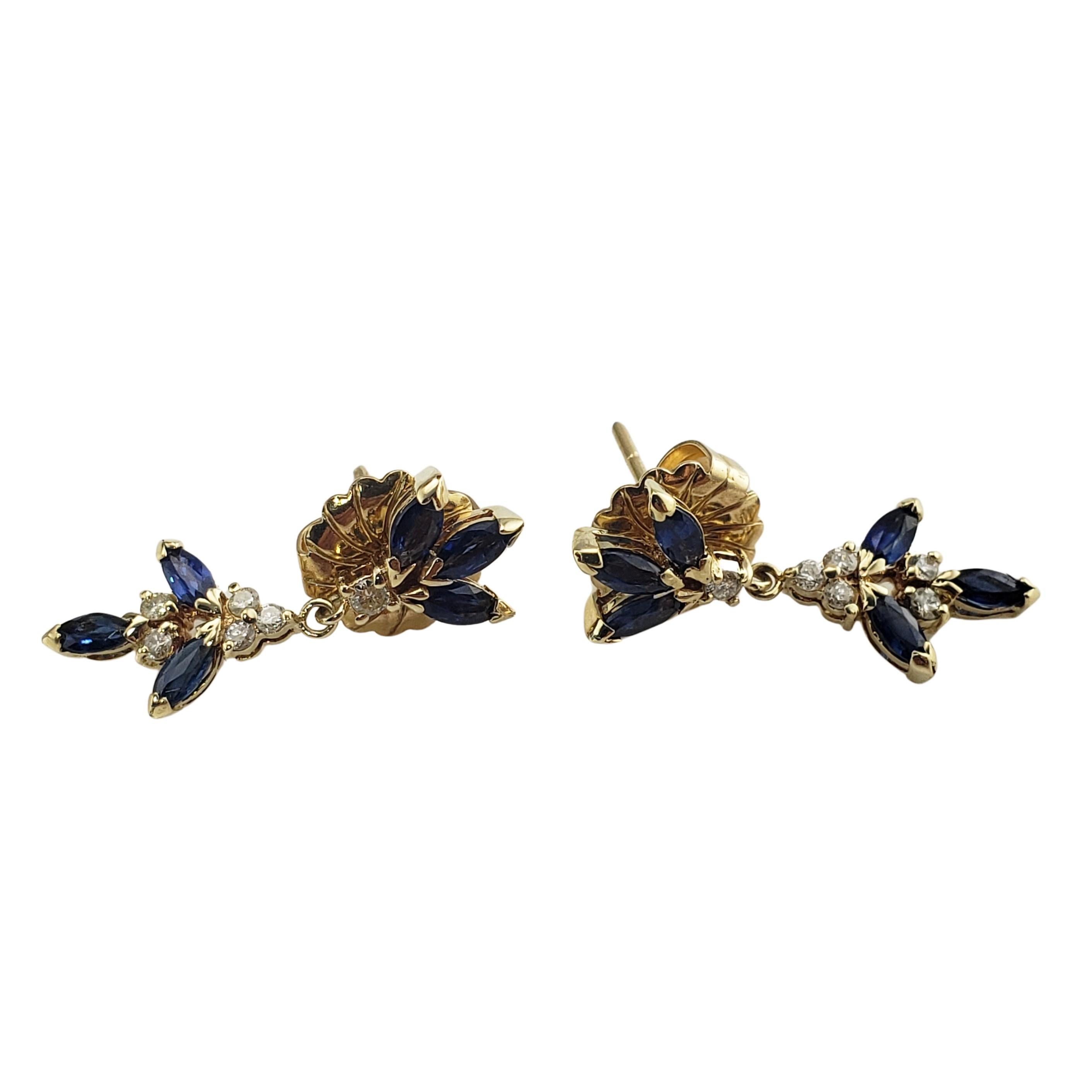 14 Karat Yellow Gold Natural Sapphire and Diamond Dangle Earrings 2