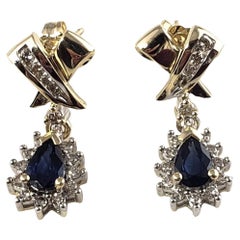 Vintage 14 Karat Yellow Gold Sapphire and Diamond Dangle Earrings