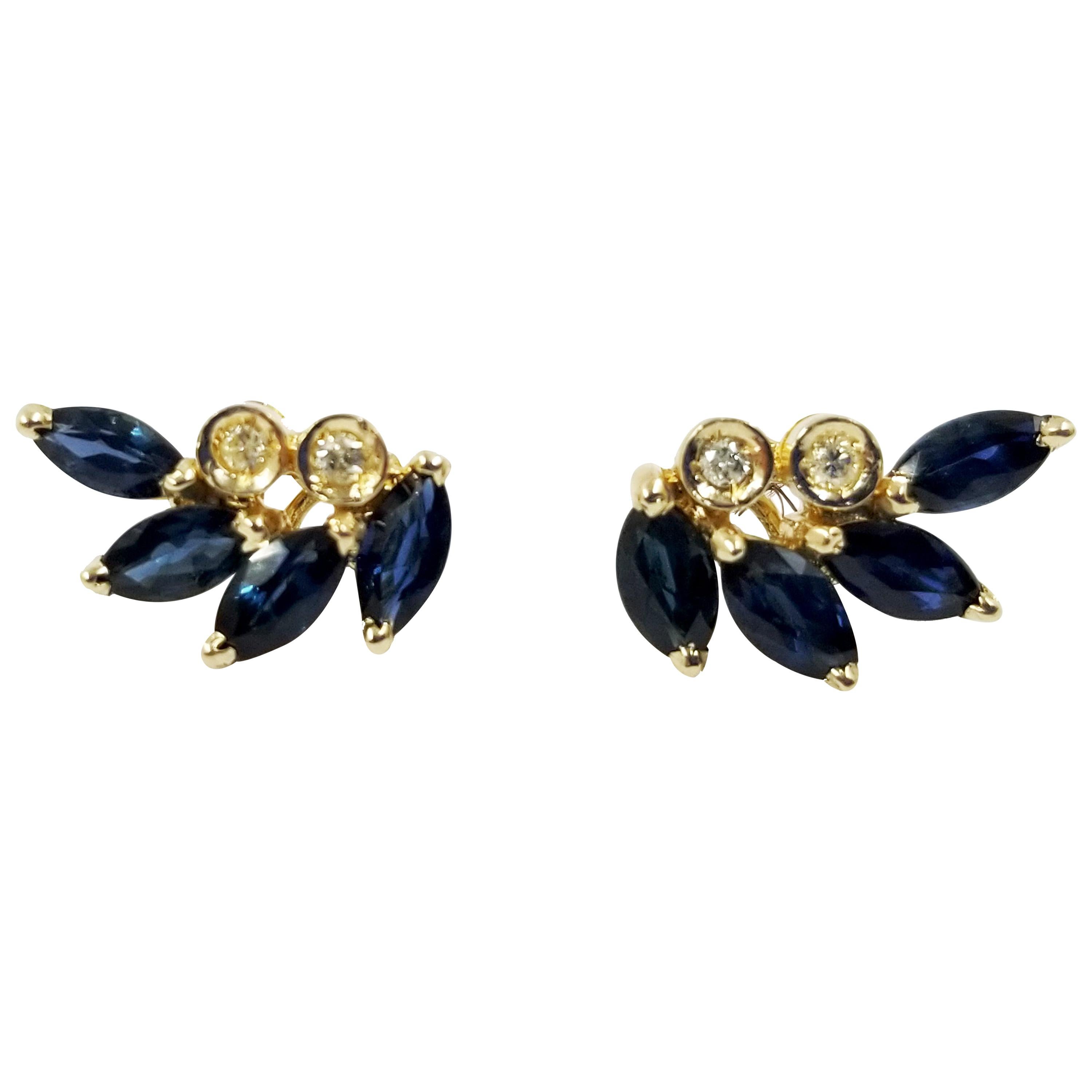 14 Karat Yellow Gold Sapphire and Diamond Ear Crawlers