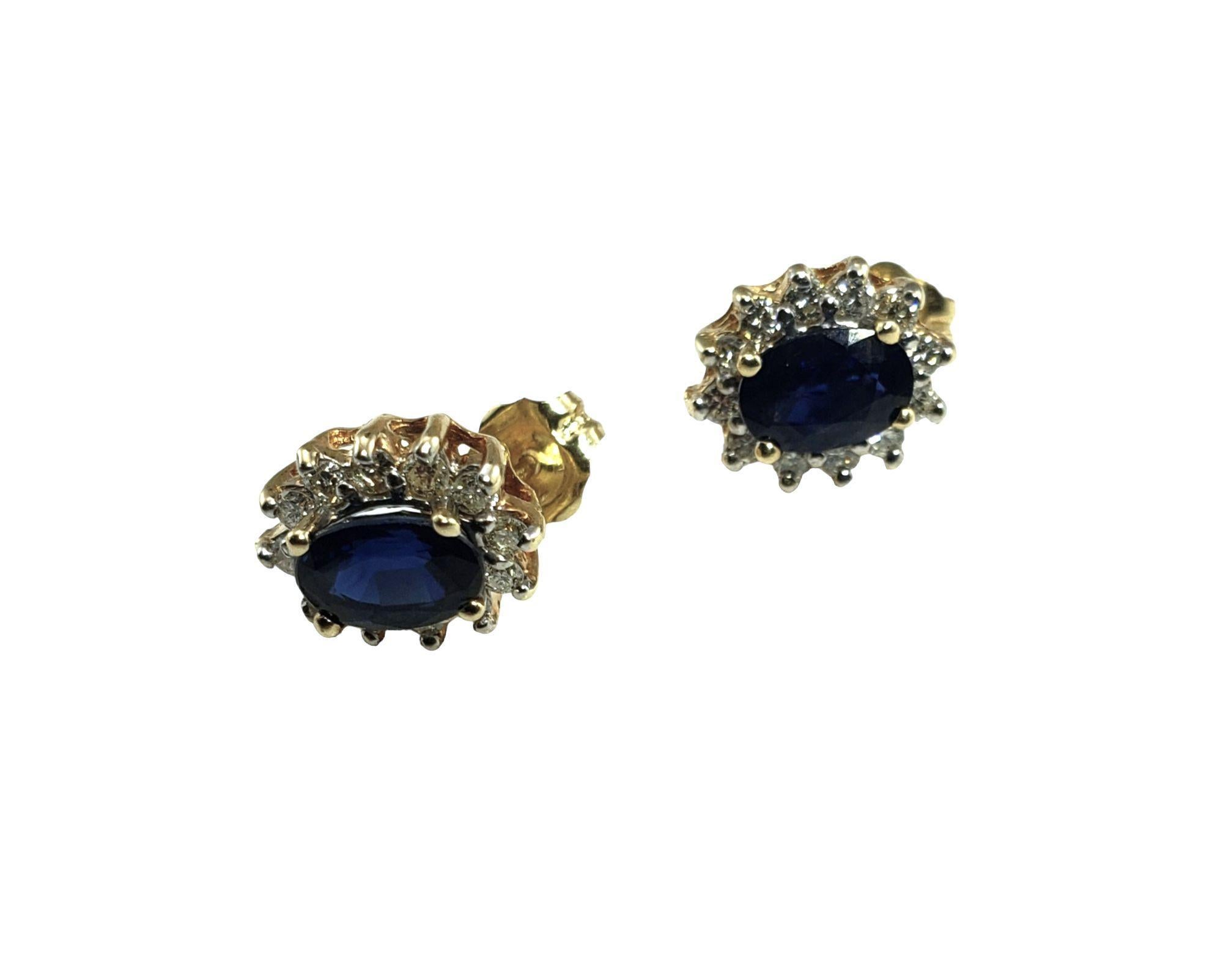 Oval Cut 14 Karat Yellow Gold Sapphire and Diamond Earrings #15102 For Sale