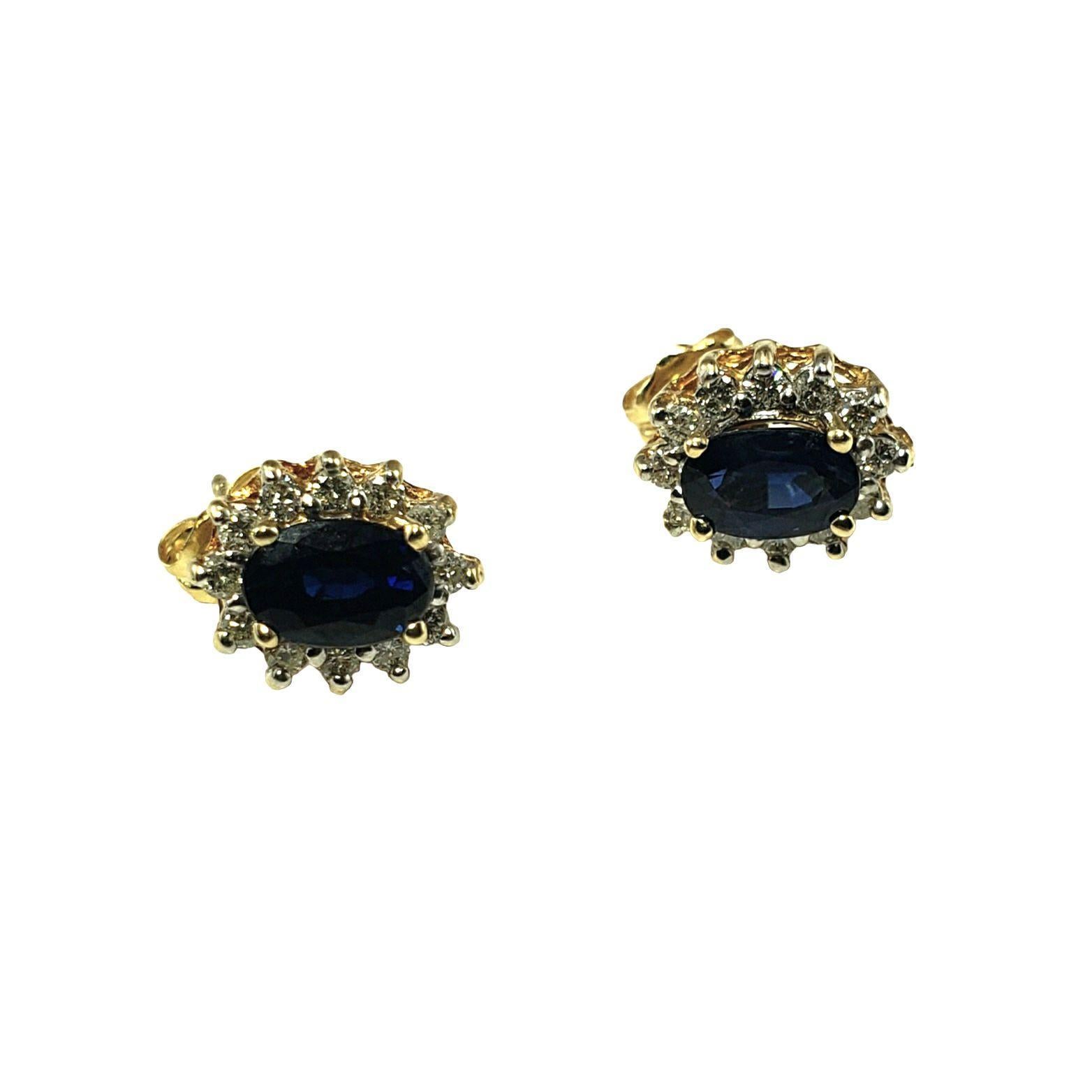 14 Karat Yellow Gold Sapphire and Diamond Earrings #15102 In Good Condition For Sale In Washington Depot, CT