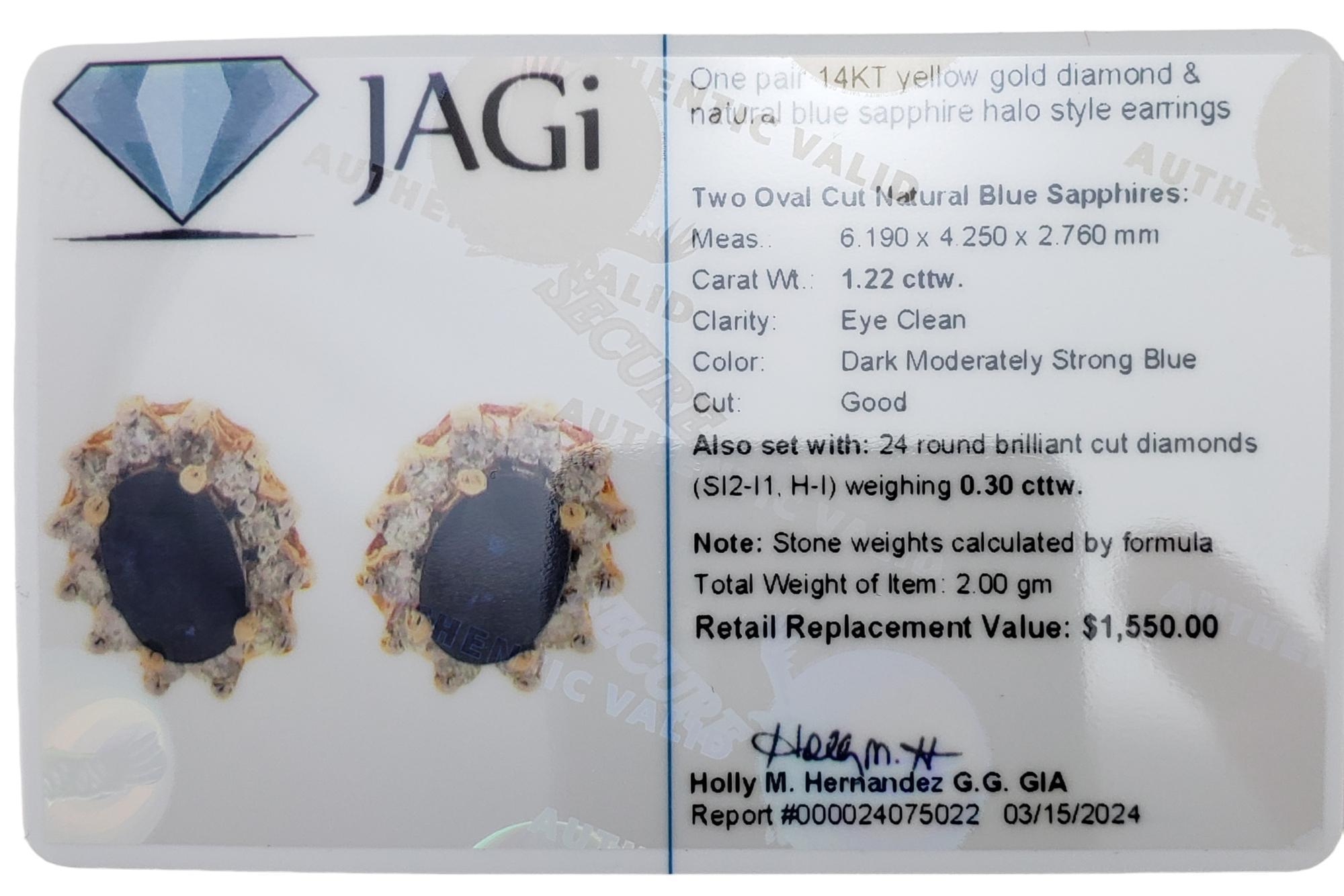 14 Karat Yellow Gold Sapphire and Diamond Earrings #15102 For Sale 3