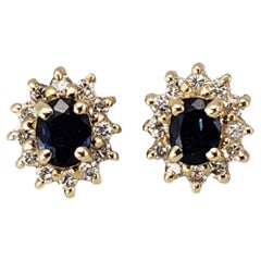 14 Karat Yellow Gold Sapphire and Diamond Earrings #15117