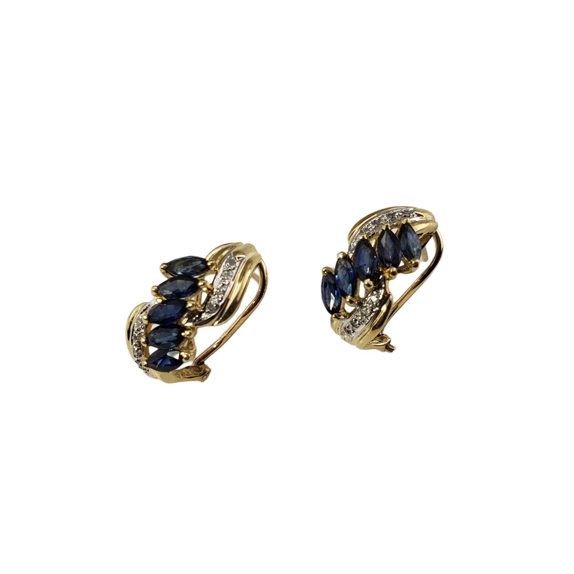 Marquise Cut 14 Karat Yellow Gold Natural Sapphire and Diamond Earrings For Sale