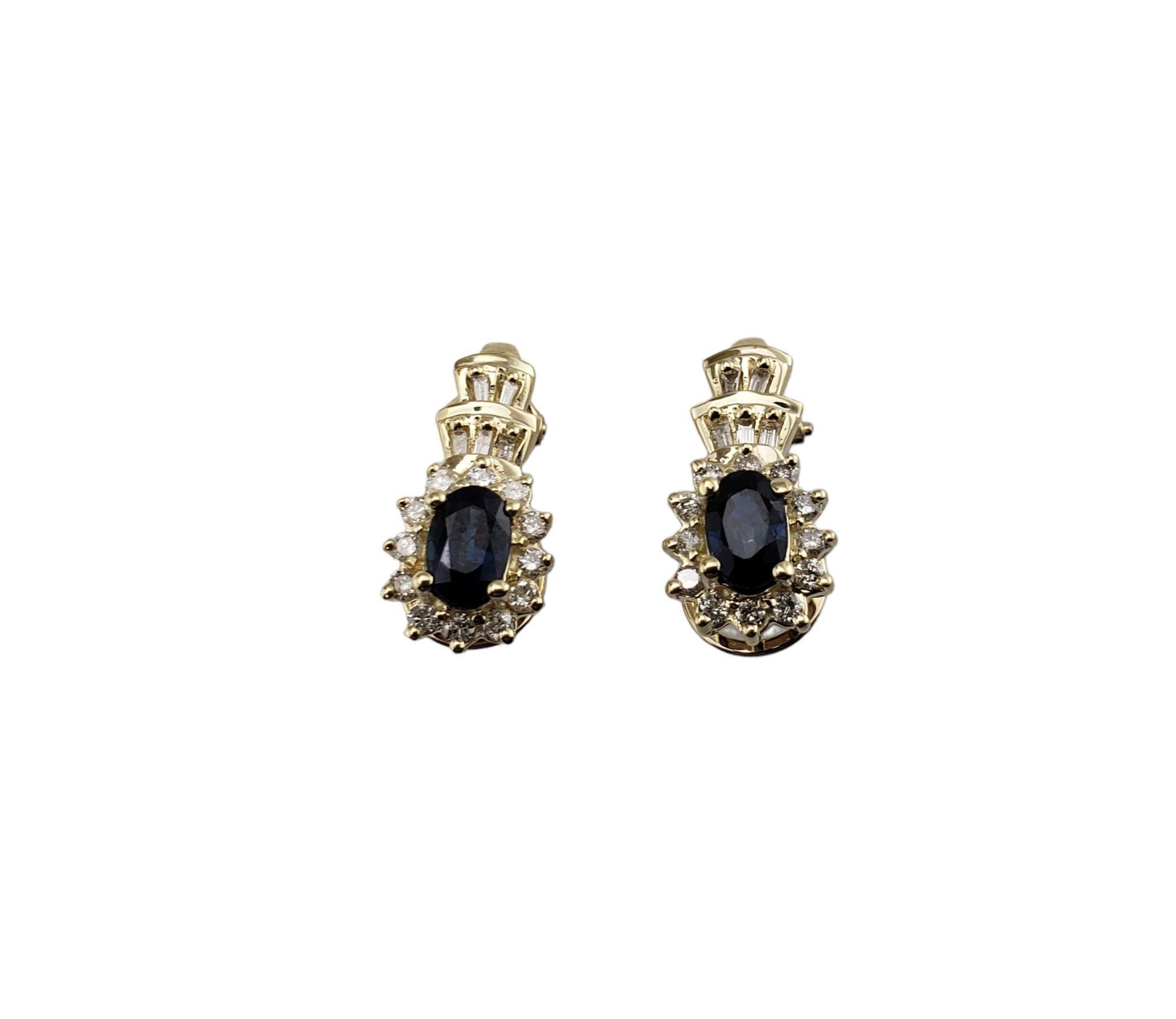 Oval Cut 14 Karat Yellow Gold Natural Sapphire and Diamond Earrings For Sale