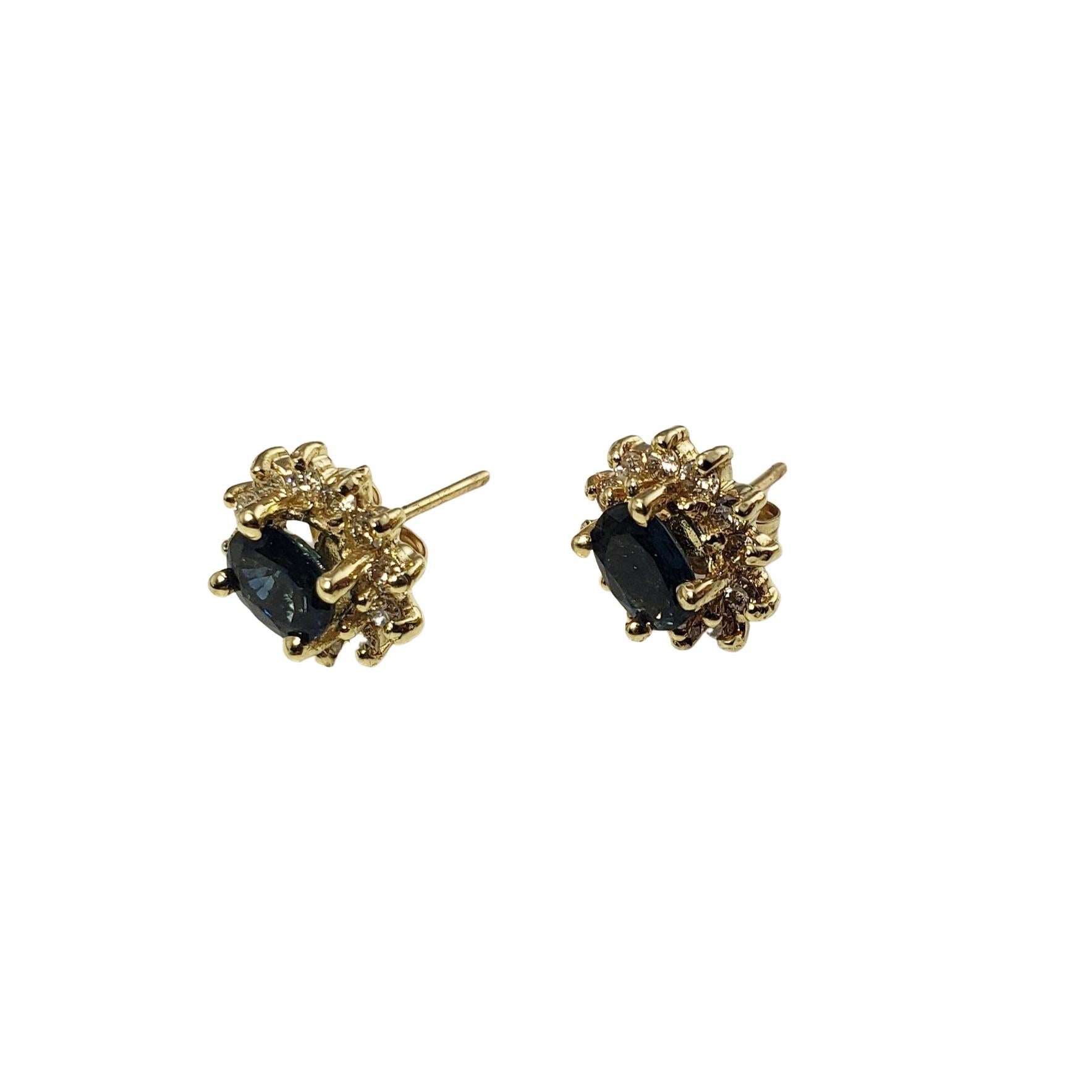 14 Karat Yellow Gold Sapphire and Diamond Earrings For Sale 1