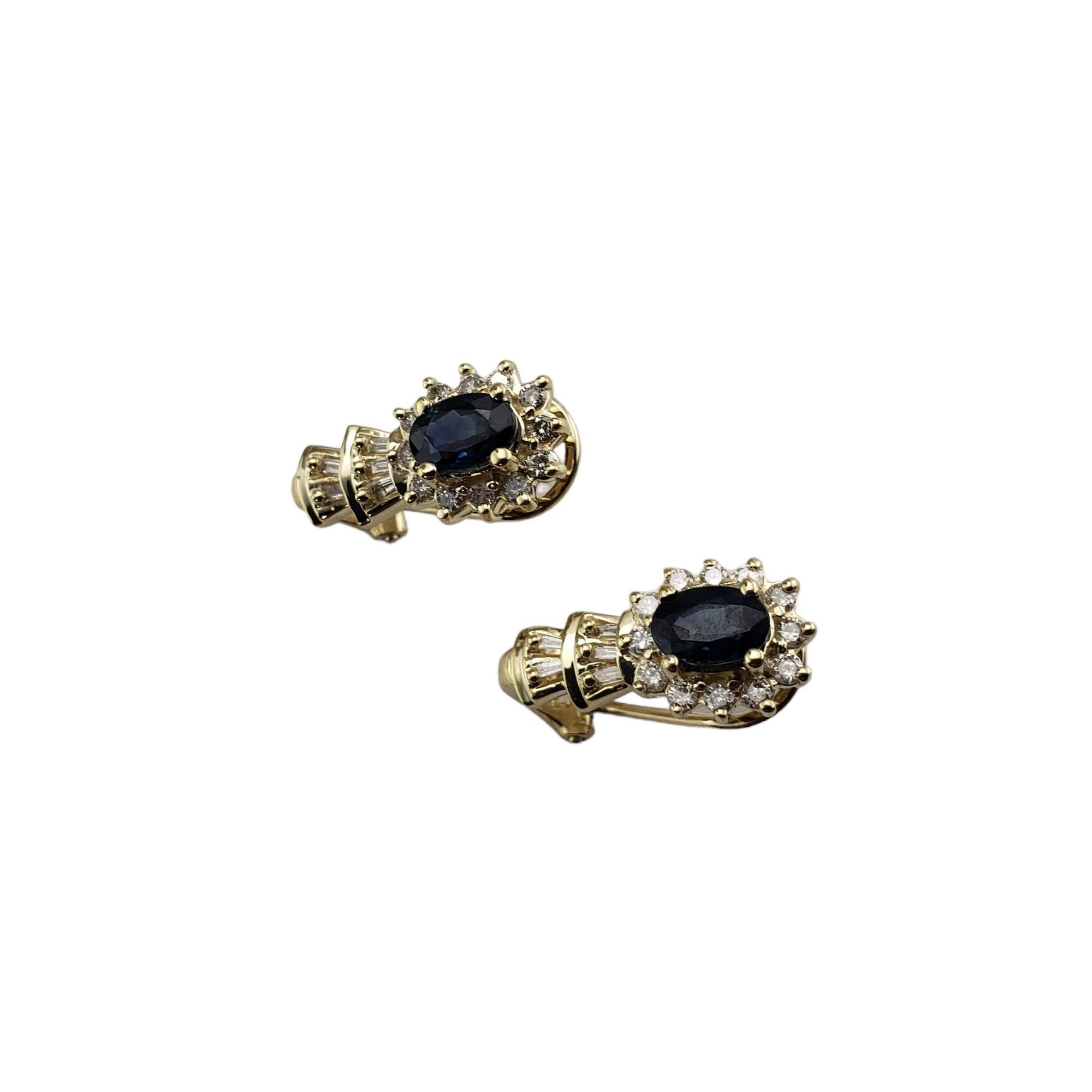 14 Karat Yellow Gold Natural Sapphire and Diamond Earrings For Sale 1