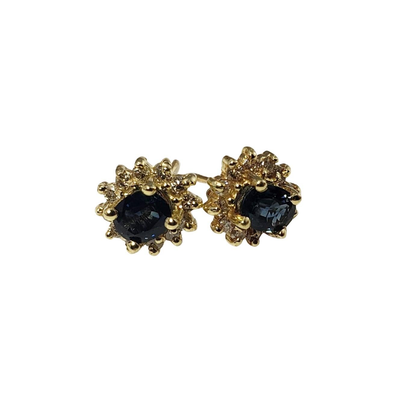 14 Karat Yellow Gold Sapphire and Diamond Earrings For Sale 2