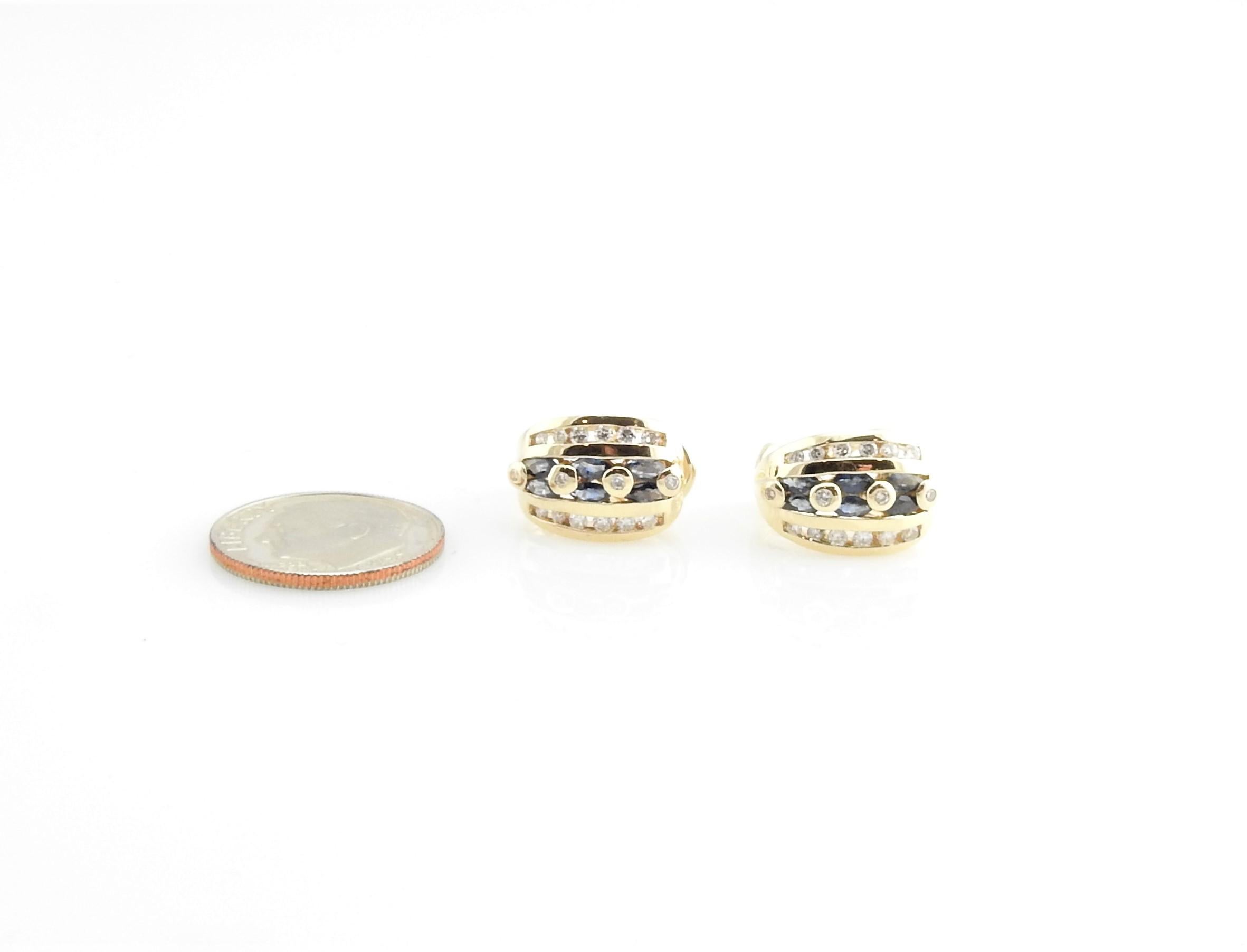 14 Karat Yellow Gold Natural Sapphire and Diamond Earrings For Sale 3