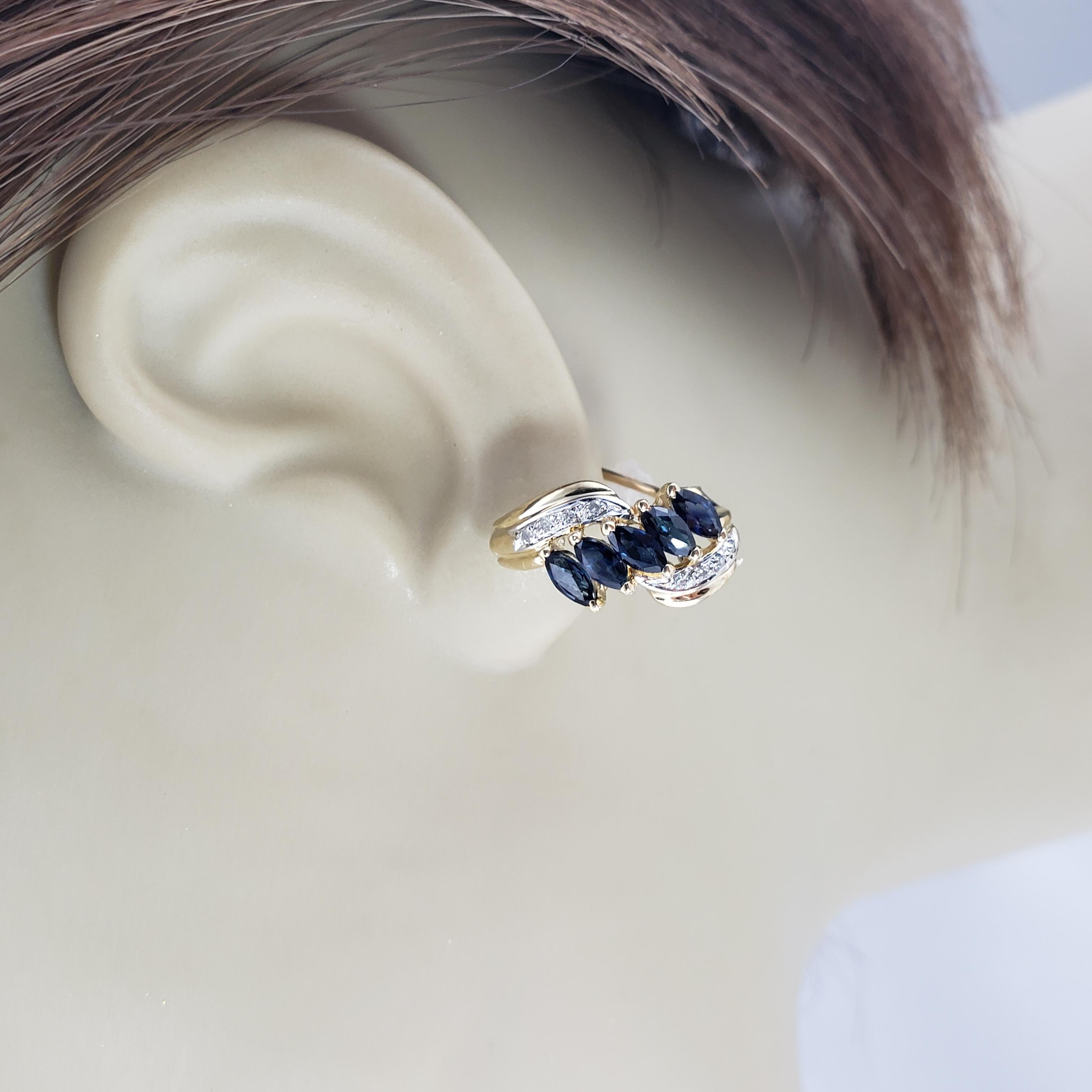 14 Karat Yellow Gold Natural Sapphire and Diamond Earrings For Sale 3