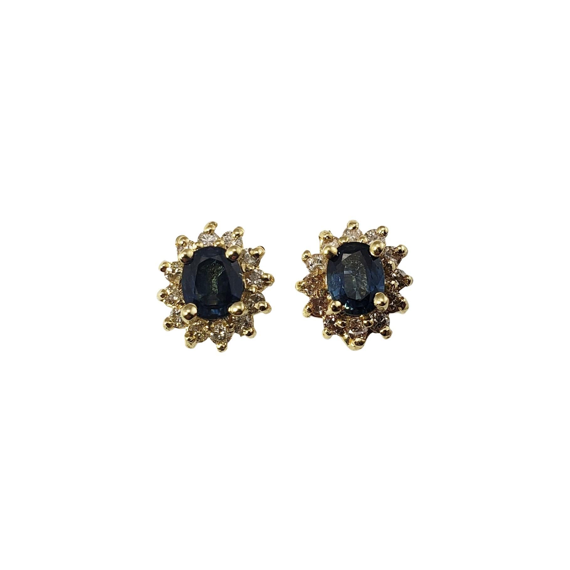 14 Karat Yellow Gold Sapphire and Diamond Earrings For Sale 3