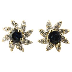 14 Karat Yellow Gold Sapphire and Diamond Earrings