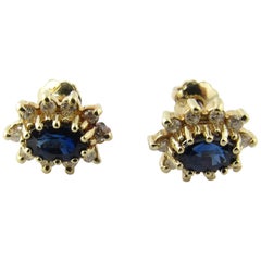 14 Karat Yellow Gold Sapphire and Diamond Earrings