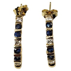 Vintage 14 Karat Yellow Gold Natural Sapphire and Diamond Earrings