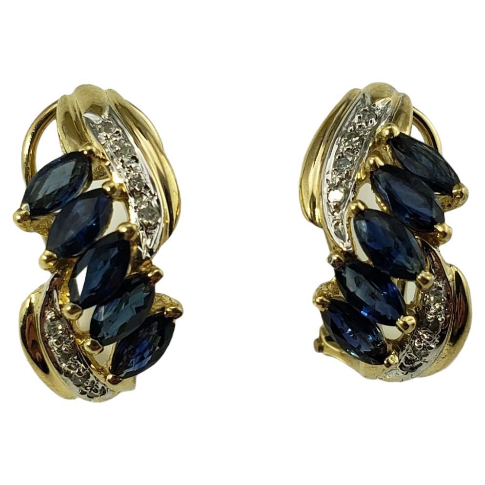 14 Karat Yellow Gold Natural Sapphire and Diamond Earrings For Sale