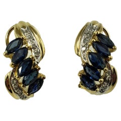 Vintage 14 Karat Yellow Gold Natural Sapphire and Diamond Earrings