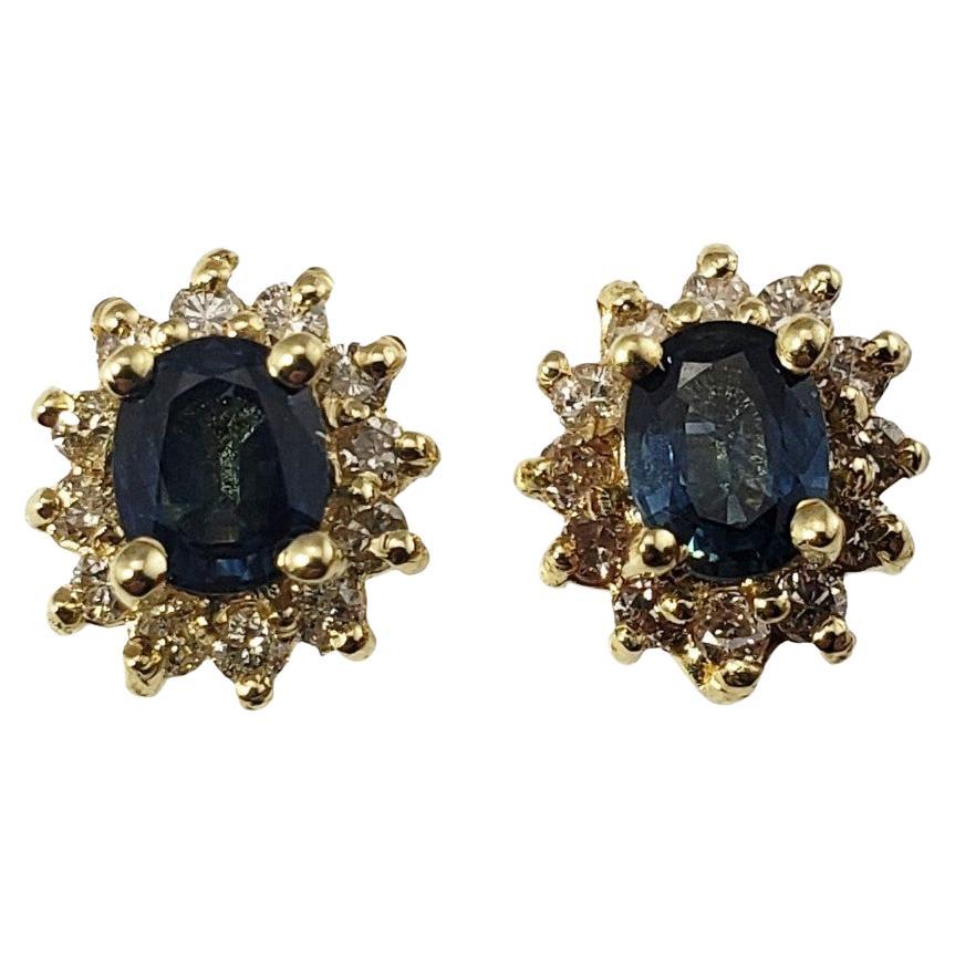 14 Karat Yellow Gold Sapphire and Diamond Earrings For Sale