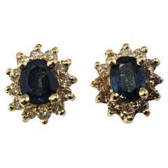 Vintage 14 Karat Yellow Gold Sapphire and Diamond Earrings