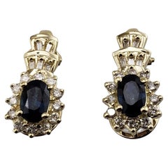 Vintage 14 Karat Yellow Gold Natural Sapphire and Diamond Earrings