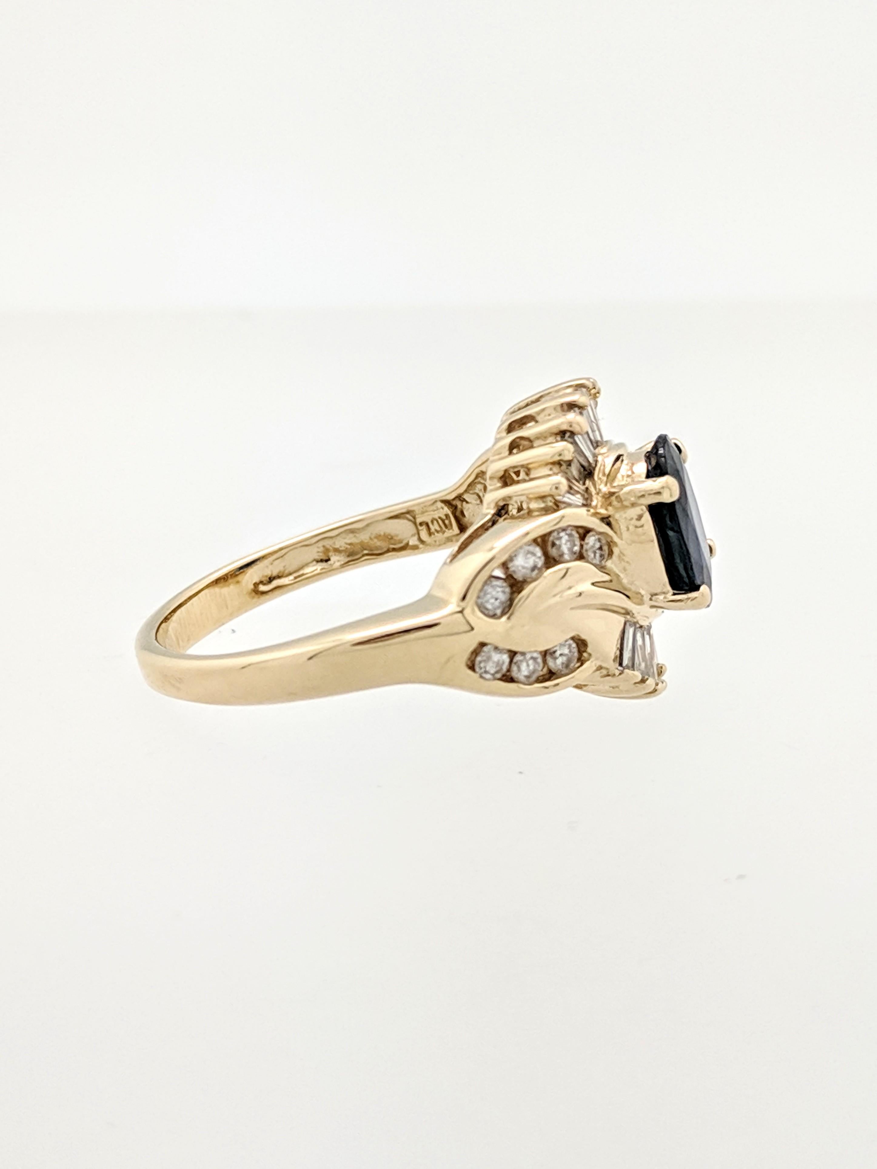 Women's 14 Karat Yellow Gold Sapphire and Diamond Estate Ring For Sale