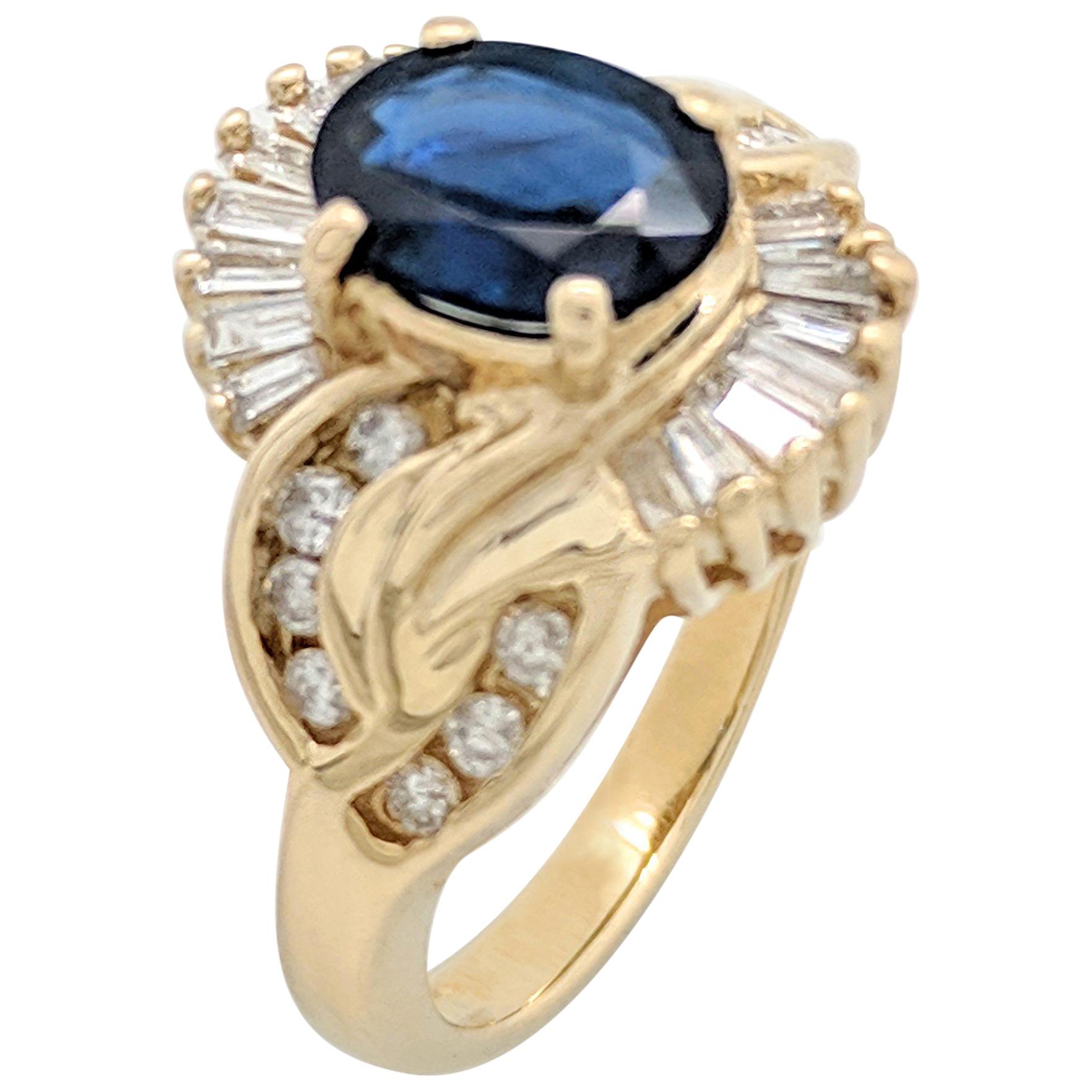 14 Karat Yellow Gold Sapphire and Diamond Estate Ring For Sale