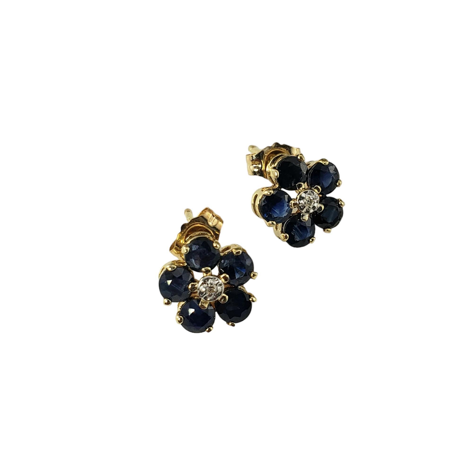 Round Cut 14 Karat Yellow Gold Sapphire and Diamond Flower Earrings  #17843