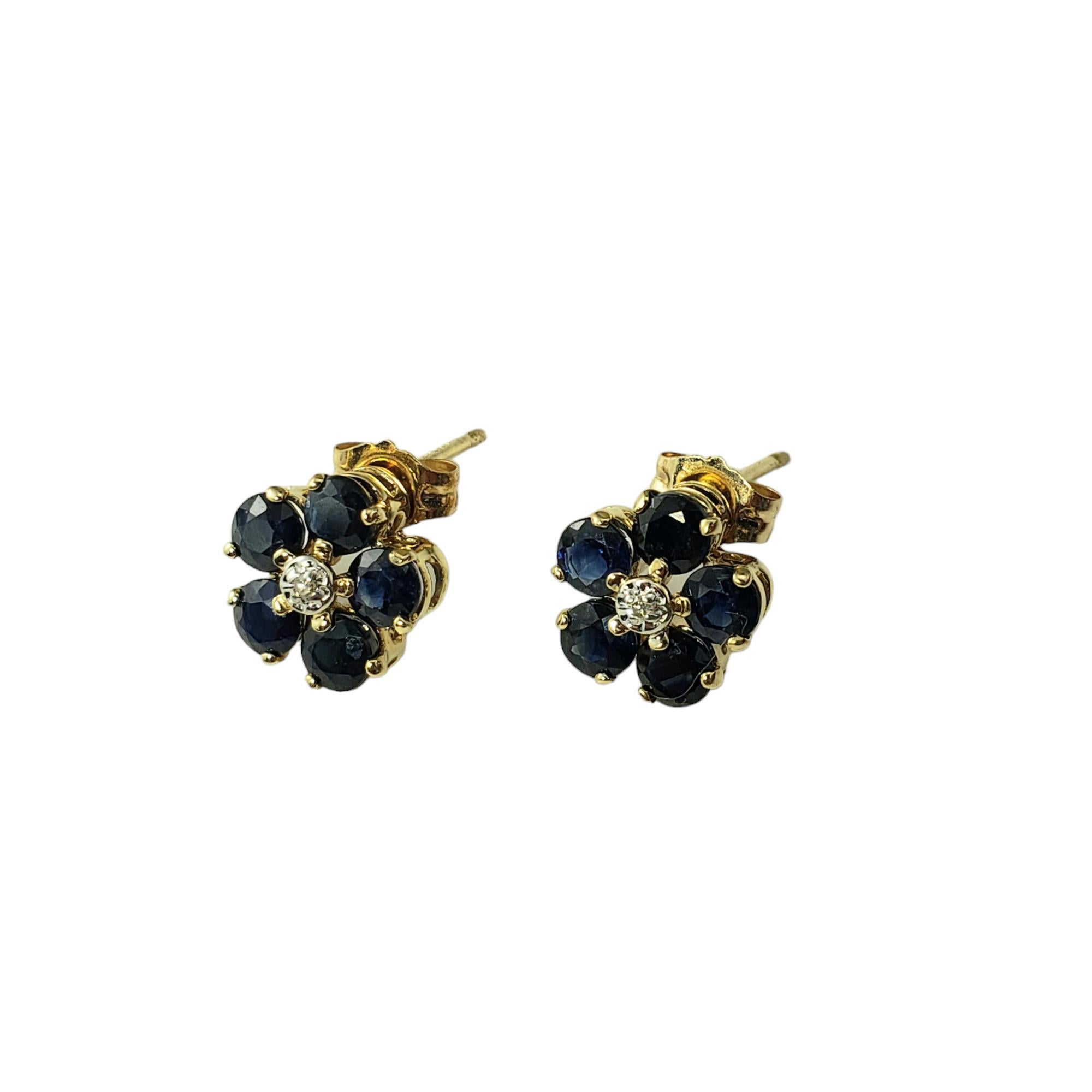 14 Karat Yellow Gold Sapphire and Diamond Flower Earrings  #17843 In Good Condition In Washington Depot, CT