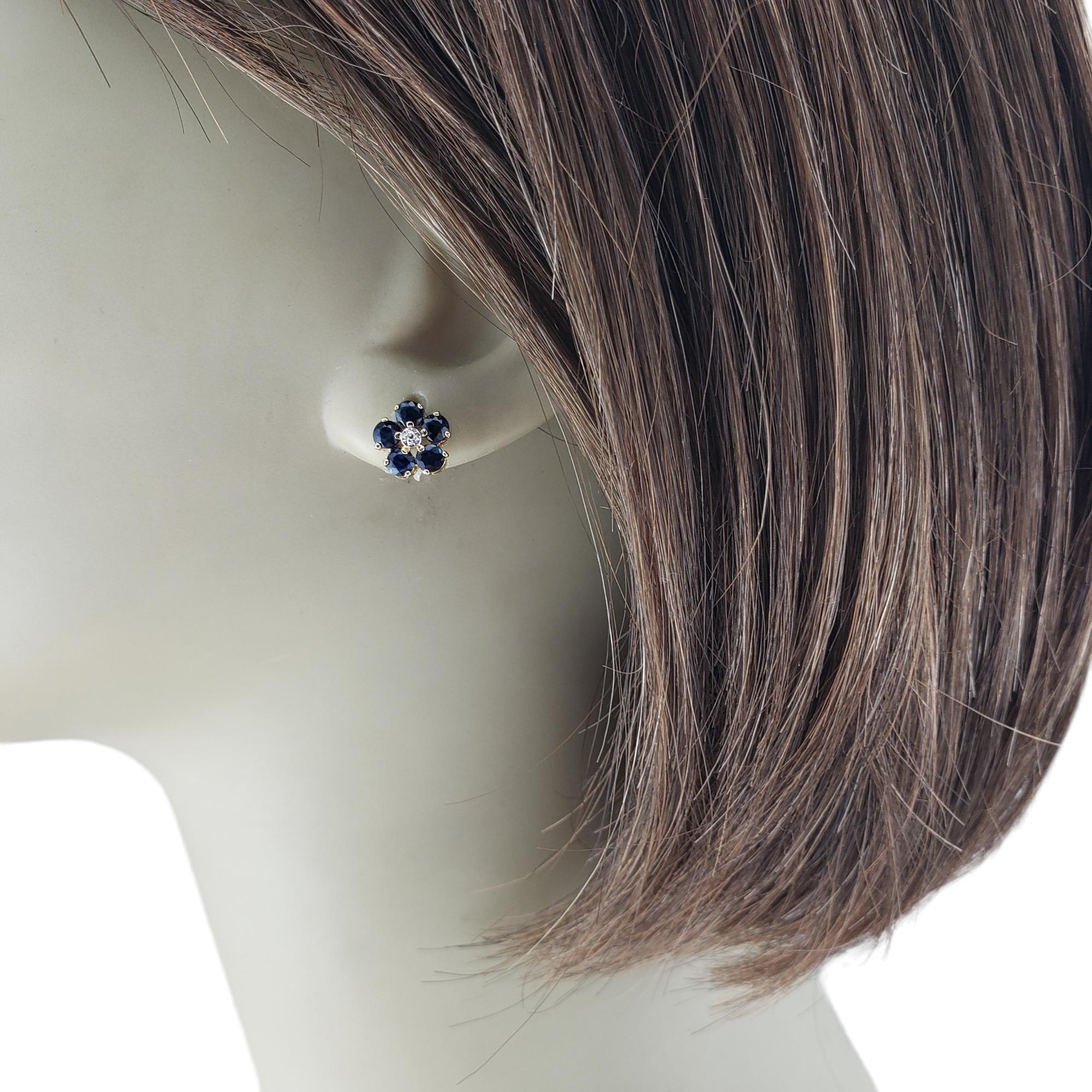 14 Karat Yellow Gold Sapphire and Diamond Flower Earrings  #17843 2